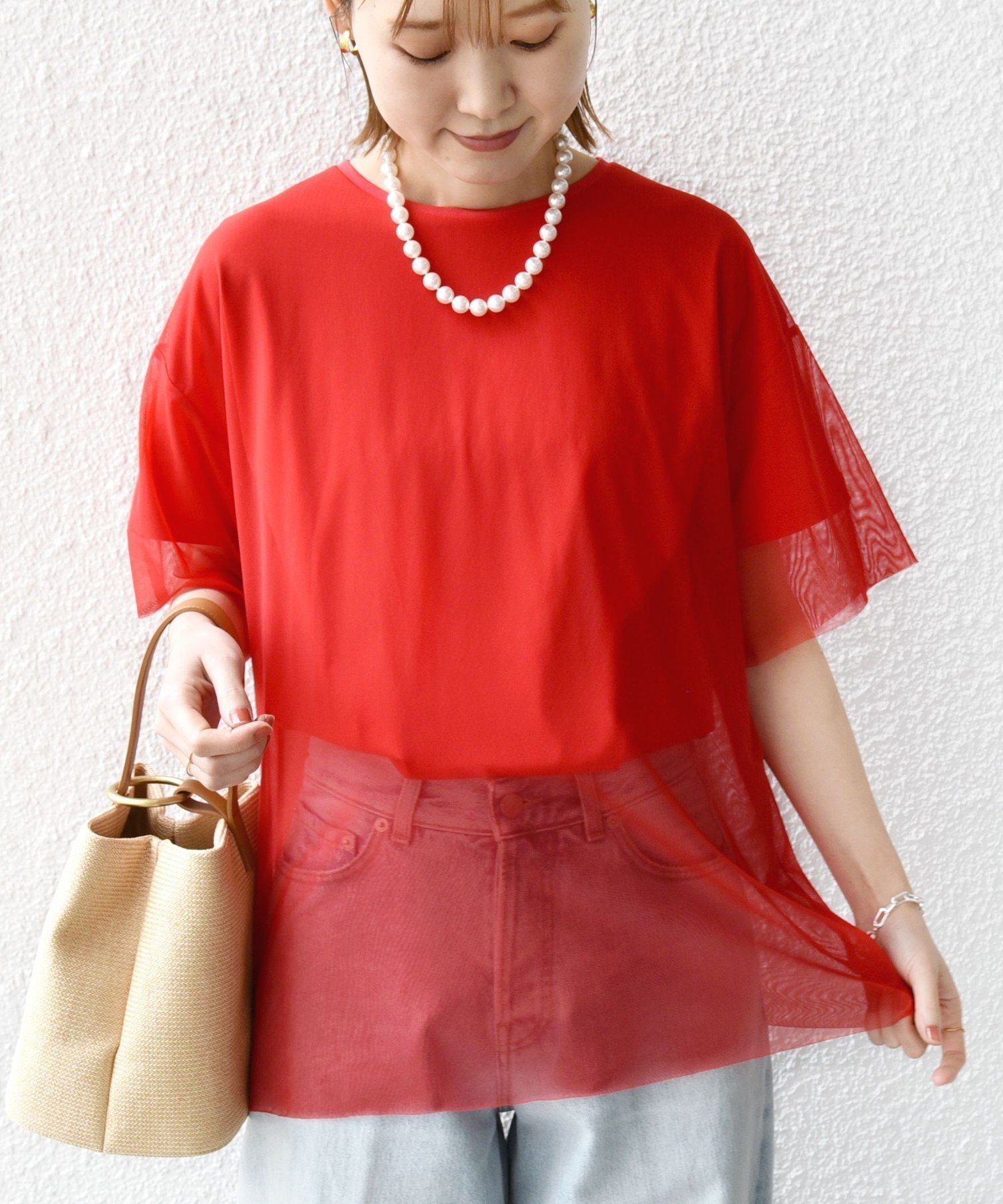 【シップス フォー ウィメン/SHIPS】の【WEB限定】スター チュール レイヤード TEE インテリア・キッズ・メンズ・レディースファッション・服の通販 founy(ファニー) 　ファッション　Fashion　レディースファッション　Fashion for Women　インナー　Innerwear　カットソー　Cut and Sewn Top　シアー　Sheer, See-Through　ジャケット　Jacket, Outerwear　チュール　Tulip, Tulip Motif　デニム　Denim, Jeans Material　ドッキング　Docking, Mixed Material　ドット　Polka Dot, Dot Pattern　なめらか　Smooth, Silky Texture　ベーシック　Basic, Essential　ボトム　Bottoms, Lower Wear　無地　Plain, Solid Color　おすすめ　Recommended / Our Picks　2025年　2025　2025春夏・S/S　Spring/Summer 2025 SS25　レッド|ID: prp329100004863588 ipo3291000000036162524