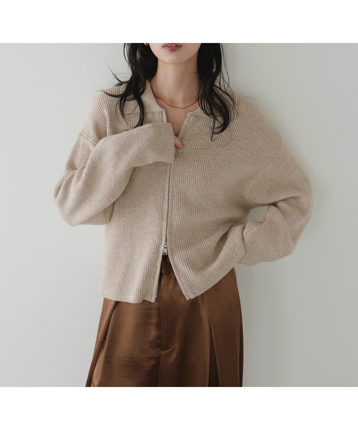 【リアン/Lian】のダブルジップポロニットカーディガン インテリア・キッズ・メンズ・レディースファッション・服の通販 founy(ファニー) 　ファッション　Fashion　レディースファッション　Fashion for Women　トップス・カットソー　Cut & Sew Tops　ニット　Knit Tops & Sweaters　カーディガン・羽織り　Layered Style Cardigans　カーディガン　Cardigan, Knitwear　トレンド　Trend, Trending Now　ベージュ|ID: prp329100004863596 ipo3291000000036163640