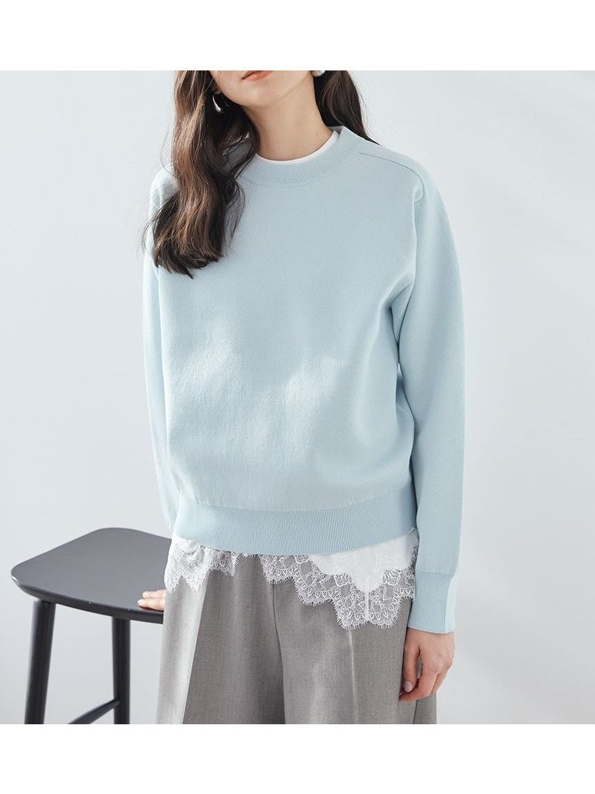 【ミラオーウェン/Mila Owen】のレースヘムレイヤードニット インテリア・キッズ・メンズ・レディースファッション・服の通販 founy(ファニー) 　ファッション　Fashion　レディースファッション　Fashion for Women　トップス・カットソー　Cut & Sew Tops　ニット　Knit Tops & Sweaters　イレギュラーヘム　Irregular Hem　シンプル　Simple, Minimal　スマート　Smart, Elegant　バランス　Balance, Style Balance　ボトム　Bottoms, Lower Wear　レース　Lace, Lace Fabric　ロマンティック　Romantic, Feminine Style　LBLU[081]|ID: prp329100004863599 ipo3291000000036163823