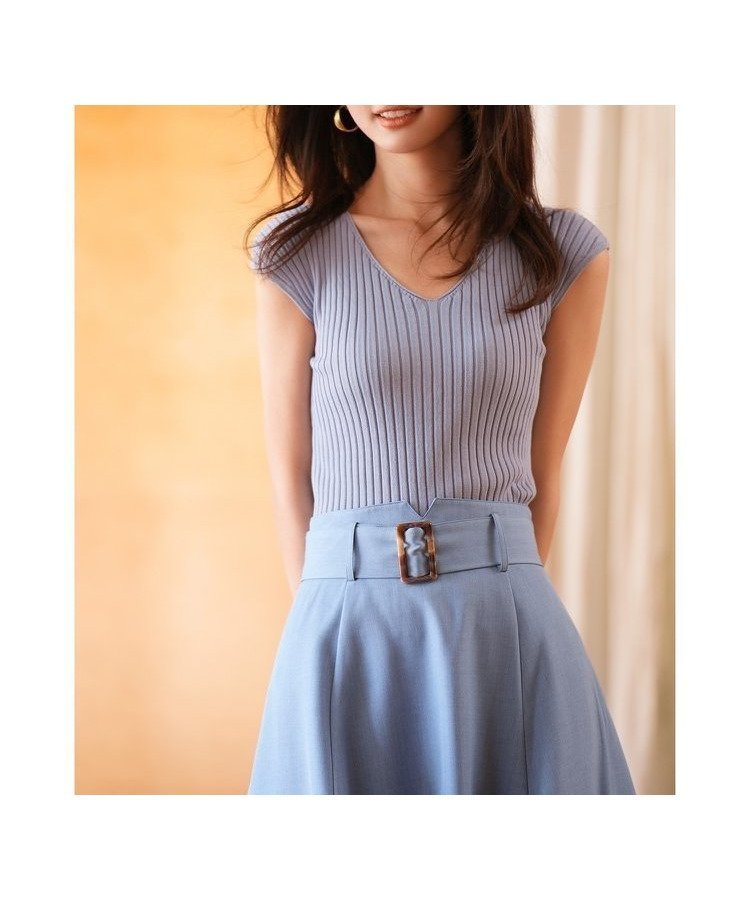 【セゾンドパピヨン/SAISON DE PAPILLON】のフレンチスリーブリブ切替サマーニットトップス インテリア・キッズ・メンズ・レディースファッション・服の通販 founy(ファニー) 　ファッション　Fashion　レディースファッション　Fashion for Women　トップス・カットソー　Cut & Sew Tops　ニット　Knit Tops & Sweaters　インナー　Innerwear　ウェーブ　Wavy Pattern　コンパクト　Compact, Small Size　切替　Switching, Contrast Panel　シンプル　Simple, Minimal　ジャケット　Jacket, Outerwear　スリーブ　Sleeve, Long Sleeve / Short Sleeve　フィット　Fit, Slim Fit　フレンチ　French, French Style　リブニット　Rib Knit, Ribbed Knit　おすすめ　Recommended / Our Picks　エレガント 上品　Elegant　パープル系その他|ID: prp329100004863606 ipo3291000000036164347