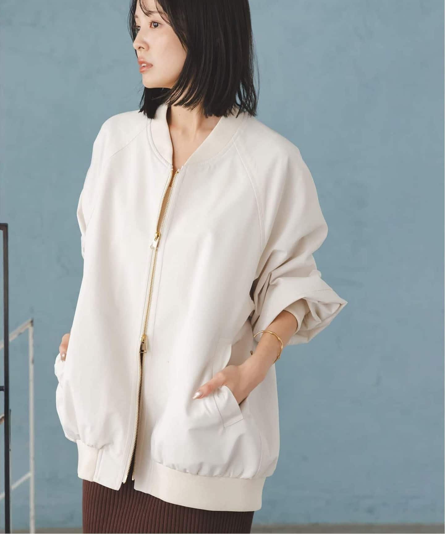 【ノーブル / スピック&スパン/NOBLE / Spick & Span】のハイツイストダブルクロスMA-1ブルゾン インテリア・キッズ・メンズ・レディースファッション・服の通販 founy(ファニー) 　ファッション　Fashion　レディースファッション　Fashion for Women　アウター　Coat / Outerwear Collection　ブルゾンジャケット・スポーティアウター　Blouson Jackets　MA-1ジャケット　MA-1 Bomber Jackets / Flight Jackets　シンプル　Simple, Minimal　ジップ　Zip, Zipper　ダブル　Double, Double-Breasted　フロント　Front, Front Design　ブルゾン　Blouson, Bomber Jacket　エレガント 上品　Elegant　ナチュラル|ID: prp329100004863857 ipo3291000000036182019