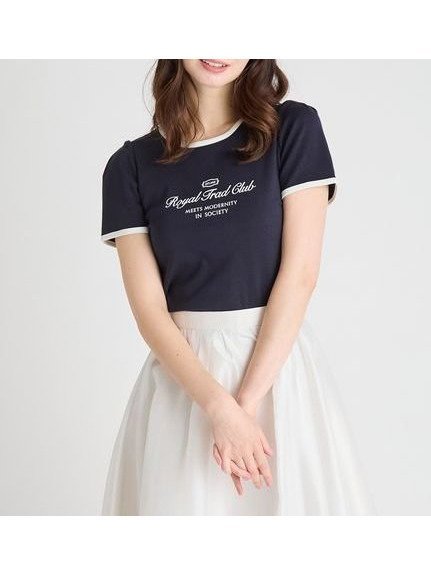 【セルフォード/CELFORD】のフロントロゴリンガーTシャツ インテリア・キッズ・メンズ・レディースファッション・服の通販 founy(ファニー) 　ファッション　Fashion　レディースファッション　Fashion for Women　トップス・カットソー　Cut & Sew Tops　シャツ・ブラウス・オフィスカジュアル　Elegant Blouses & Button-Ups　ロングTシャツ・Tシャツ　Longline T-Shirts & Tees　シェイプ　Shape, Slim Fit　スポーティ　Sporty, Casual Athletic　スマート　Smart, Elegant　スリーブ　Sleeve, Long Sleeve / Short Sleeve　パイピング　Piping, Trim Design　パターン　Pattern, Design Print　フェミニン　Feminine, Girly　エレガント 上品　Elegant　NVY[089]|ID: prp329100004863943 ipo3291000000036182927