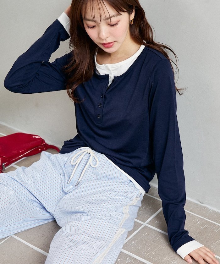 【フリークスストア/FREAK'S STORE】のヘンリーネック レイヤード ロンT 限定展開 インテリア・キッズ・メンズ・レディースファッション・服の通販 founy(ファニー) ファッション Fashion レディースファッション Fashion for Women トップス・カットソー Cut & Sew Tops ロングTシャツ・Tシャツ Longline T-Shirts & Tees 2026年 2026 インナー Innerwear シンプル Simple, Minimal トレンド Trend, Trending Now バランス Balance, Style Balance ベスト Vest, Waistcoat ロング Long, Long-Length 夏 Summer S/S・春夏 SS, Spring/Summer, Warm Season ネイビー|ID: prp329100004863945 ipo3291000000036182966