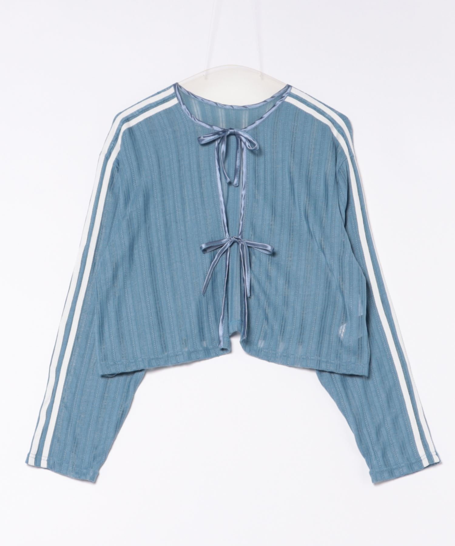 【アイモハ/aimoha】の【HOOK】for girls 袖リボンライン前後2WAY透かしカーディガン インテリア・キッズ・メンズ・レディースファッション・服の通販 founy(ファニー) ファッション Fashion レディースファッション Fashion for Women トップス・カットソー Cut & Sew Tops カーディガン・羽織り Layered Style Cardigans インナー Innerwear カットソー Cut and Sewn Top カーディガン Cardigan, Knitwear キャミソール Camisole, Spaghetti Strap Top タンク Tank Top, Sleeveless Top デニム Denim, Jeans Material バランス Balance, Style Balance フェミニン Feminine, Girly ミックス Mix, Mixed Style リボン Ribbon, Bow ワイド Wide, Wide Fit 透かし Cut-Out, Lacework ブルー|ID: prp329100004863948 ipo3291000000036183017