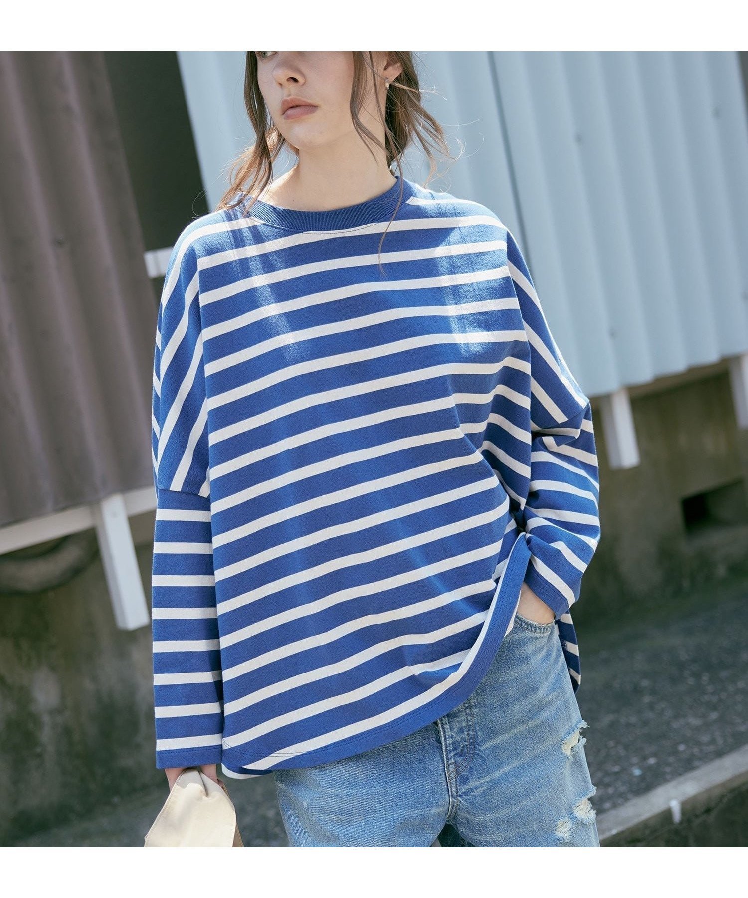 【アールエヌエーエヌ/RNA-N】のM2483 ヴィンテージコットンワイドルーズボーダープルオーバー インテリア・キッズ・メンズ・レディースファッション・服の通販 founy(ファニー) 　ファッション　Fashion　レディースファッション　Fashion for Women　トップス・カットソー　Cut & Sew Tops　カジュアルプルオーバー・ニットトップス　Pullovers & Knit Tops / Casual Pullovers　おすすめ　Recommended / Our Picks　バランス　Balance, Style Balance　ベーシック　Basic, Essential　ボーダー　Border, Stripe　ロング　Long, Long-Length　今季　This Season, Current Season　ブルー/エクリュ|ID: prp329100004863951 ipo3291000000036183161