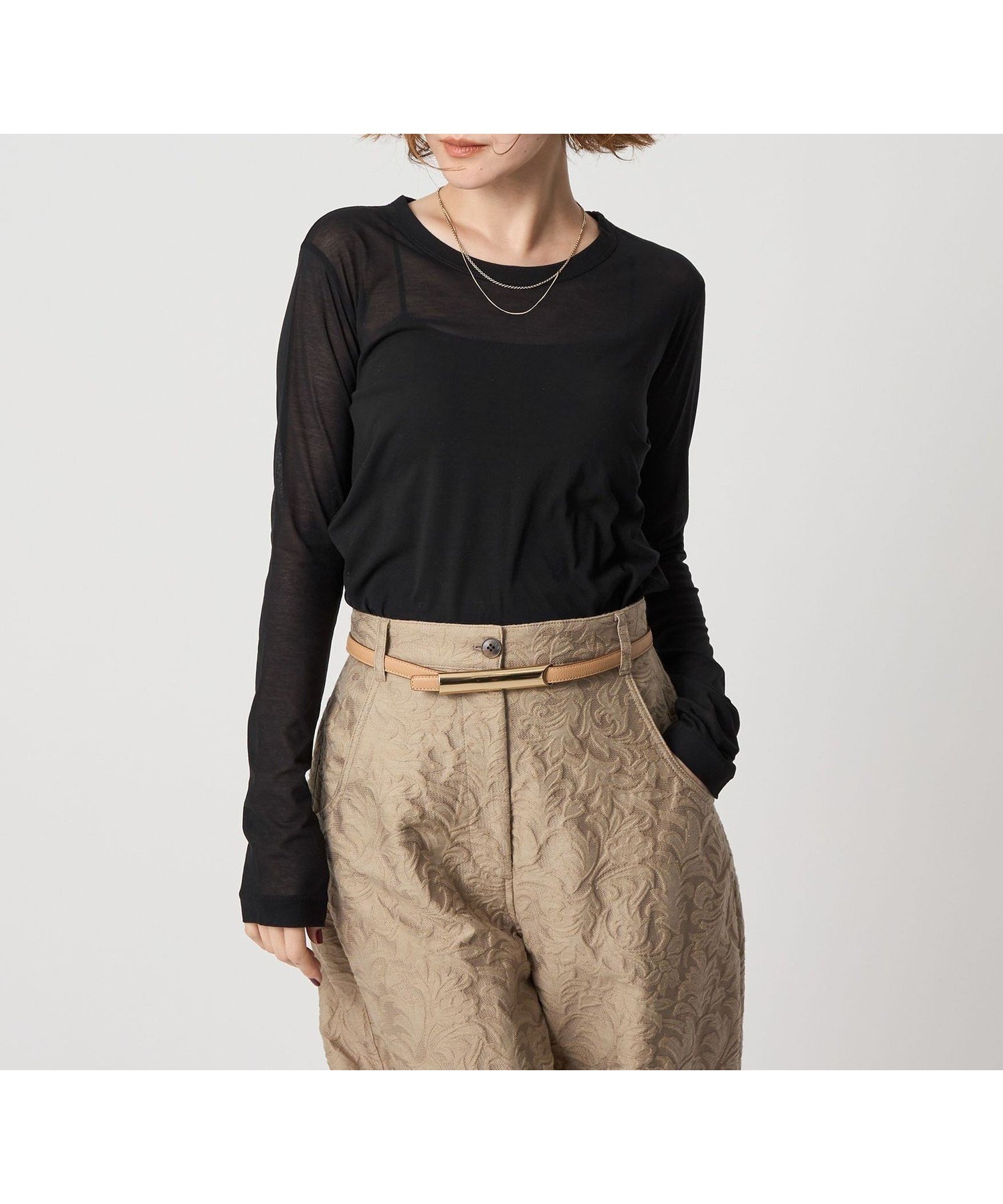 【ユナイテッドアローズ/UNITED ARROWS】のconte コットン シアー クルーネックカットソー インテリア・キッズ・メンズ・レディースファッション・服の通販 founy(ファニー) ファッション Fashion レディースファッション Fashion for Women トップス・カットソー Cut & Sew Tops カットソー・ベーシックTシャツ Cut-and-Sewn Tops / Stretch Tees & Basics シアー Sheer, See-Through シンプル Simple, Minimal ジャケット Jacket, Outerwear ロング Long, Long-Length BLACK|ID: prp329100004863952 ipo3291000000036183205