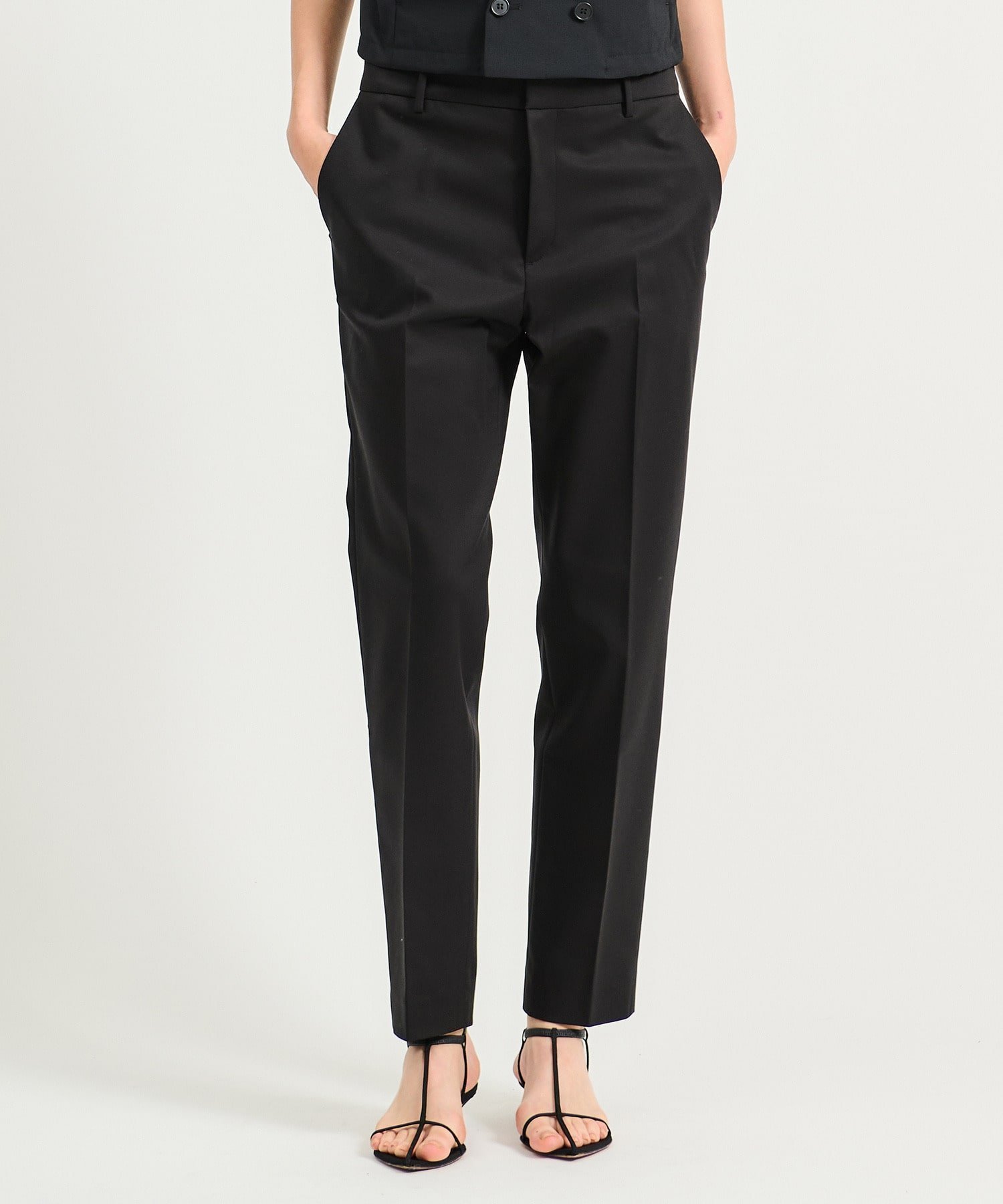 【エストネーション/ESTNATION】のコットンレーヨン スリムパンツ インテリア・キッズ・メンズ・レディースファッション・服の通販 founy(ファニー) 　ファッション　Fashion　レディースファッション　Fashion for Women　パンツ　Pants & Trousers　ストレッチ　Stretch, Stretchy Fabric　スリム　Slim, Slim Fit　ダブル　Double, Double-Breasted　ベーシック　Basic, Essential　ブラック|ID: prp329100004863981 ipo3291000000036183835