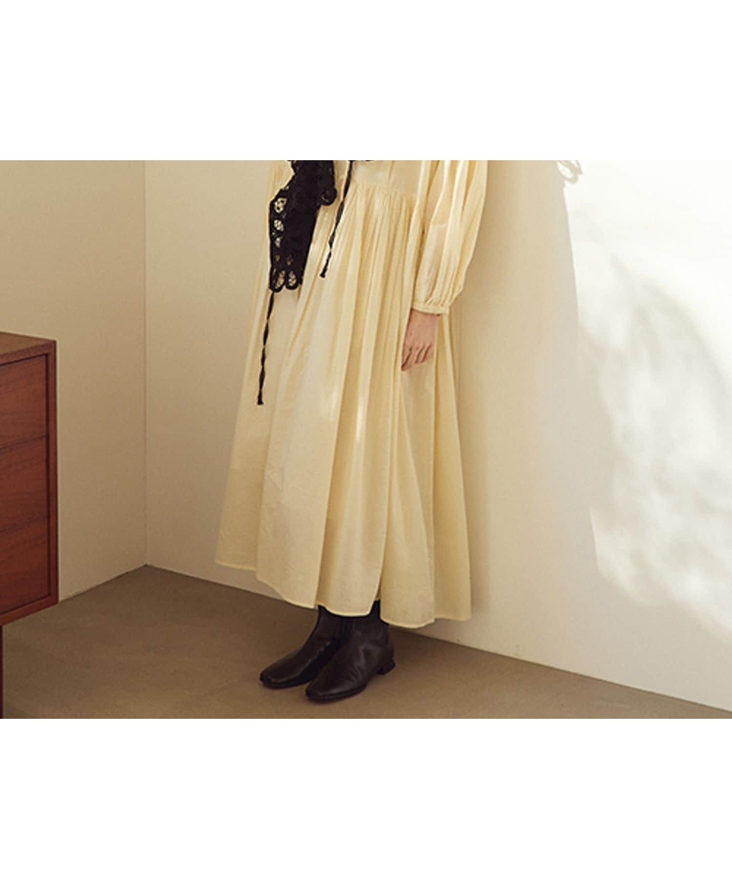 【スタディオ クリップ/studio CLIP】の《natural by clip》ドビーストライプギャザーワンピース インテリア・キッズ・メンズ・レディースファッション・服の通販 founy(ファニー) 　ファッション　Fashion　レディースファッション　Fashion for Women　ワンピース　Dresses　ギャザー　Gathered, Ruffled　スキッパー　Skipper, Open Collar　ストライプ　Stripe, Striped Pattern　デニム　Denim, Jeans Material　ロング　Long, Long-Length　春　Spring　クリーム62|ID: prp329100004864658 ipo3291000000036205942