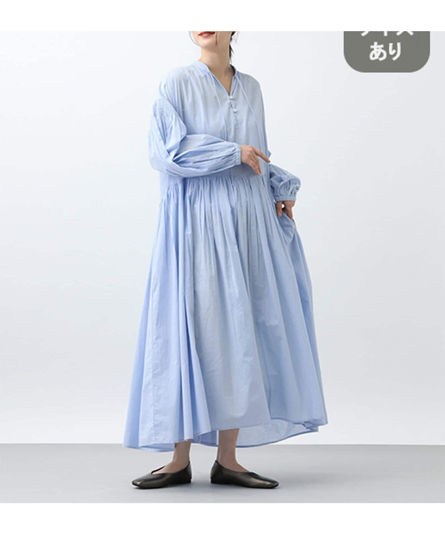 【スタディオ クリップ/studio CLIP】の《natural by clip》ドビーストライプギャザーワンピース インテリア・キッズ・メンズ・レディースファッション・服の通販 founy(ファニー) 　ファッション　Fashion　レディースファッション　Fashion for Women　ワンピース　Dresses　ギャザー　Gathered, Ruffled　スキッパー　Skipper, Open Collar　ストライプ　Stripe, Striped Pattern　デニム　Denim, Jeans Material　ロング　Long, Long-Length　春　Spring　ブルー80|ID: prp329100004864658 ipo3291000000036205945