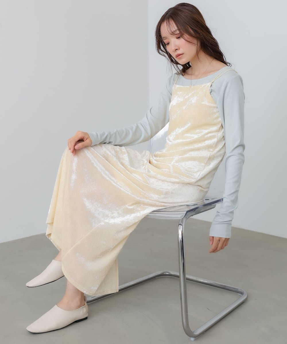 【バブ ブージュルード/Bab Bou Jeloud】の【低身長向けサイズあり】シアーベロアカップ付きキャミワンピース インテリア・キッズ・メンズ・レディースファッション・服の通販 founy(ファニー) 　ファッション　Fashion　レディースファッション　Fashion for Women　ワンピース　Dresses　キャミソールワンピース　Camisole Dresses　秋　Autumn　くるぶし　Ankle-Length　カーディガン　Cardigan, Knitwear　キャミワンピース　Cami Dress, Slip Dress　シアー　Sheer, See-Through　シンプル　Simple, Minimal　スマート　Smart, Elegant　スリット　Slit, Slit Detail　チェック　Check, Plaid, Tartan　ベロア　Velour, Soft Velvet　ベーシック　Basic, Essential　ロング　Long, Long-Length　A/W・秋冬　Autumn/Winter　再入荷　Restock / Back in Stock　おすすめ　Recommended / Our Picks　エレガント 上品　Elegant　二次会　After Party　IVORY|ID: prp329100004864698 ipo3291000000036206798