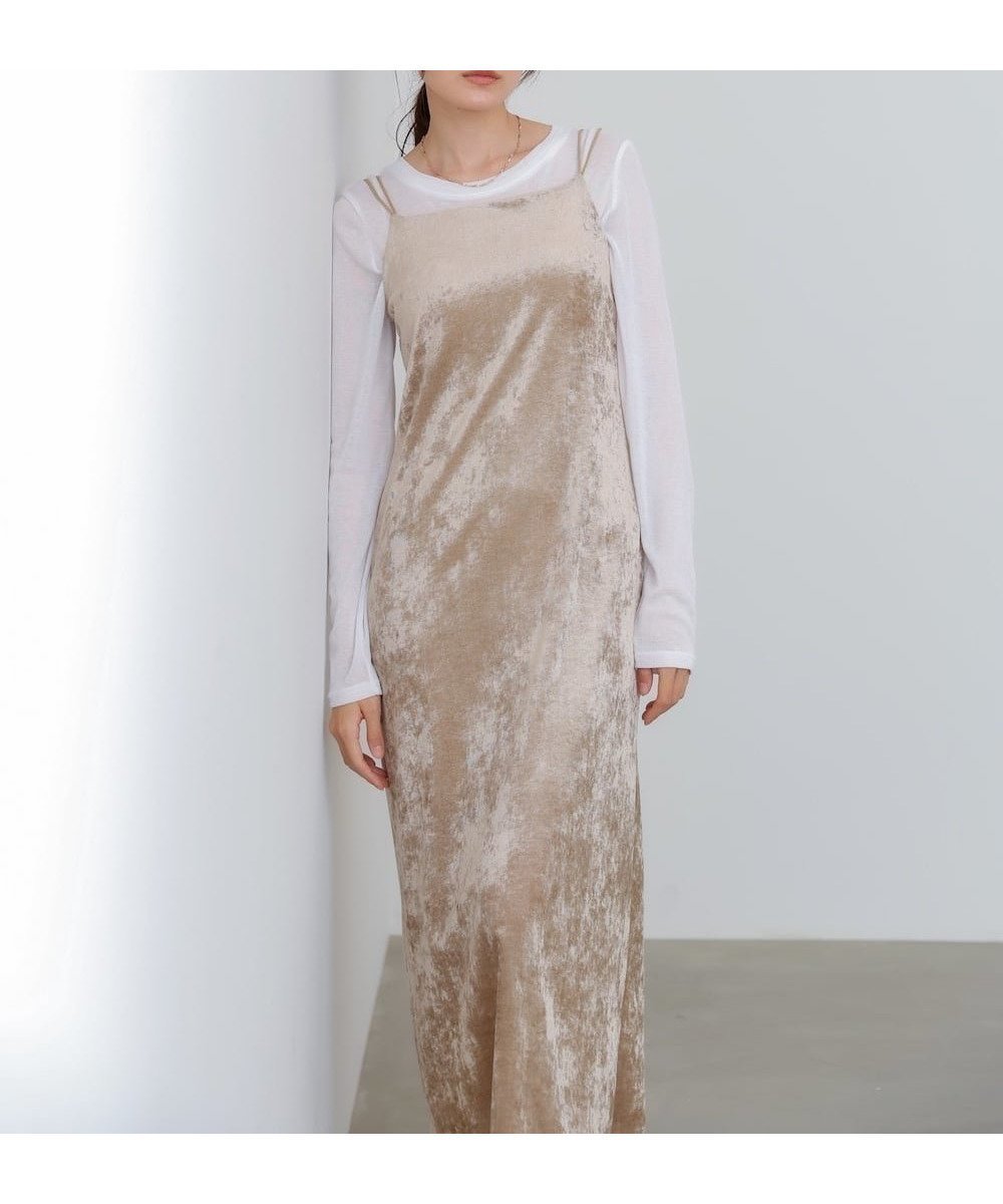 【バブ ブージュルード/Bab Bou Jeloud】の【低身長向けサイズあり】シアーベロアカップ付きキャミワンピース インテリア・キッズ・メンズ・レディースファッション・服の通販 founy(ファニー) 　ファッション　Fashion　レディースファッション　Fashion for Women　ワンピース　Dresses　キャミソールワンピース　Camisole Dresses　秋　Autumn　くるぶし　Ankle-Length　カーディガン　Cardigan, Knitwear　キャミワンピース　Cami Dress, Slip Dress　シアー　Sheer, See-Through　シンプル　Simple, Minimal　スマート　Smart, Elegant　スリット　Slit, Slit Detail　チェック　Check, Plaid, Tartan　ベロア　Velour, Soft Velvet　ベーシック　Basic, Essential　ロング　Long, Long-Length　A/W・秋冬　Autumn/Winter　再入荷　Restock / Back in Stock　おすすめ　Recommended / Our Picks　エレガント 上品　Elegant　二次会　After Party　BEIGE|ID: prp329100004864698 ipo3291000000036206800