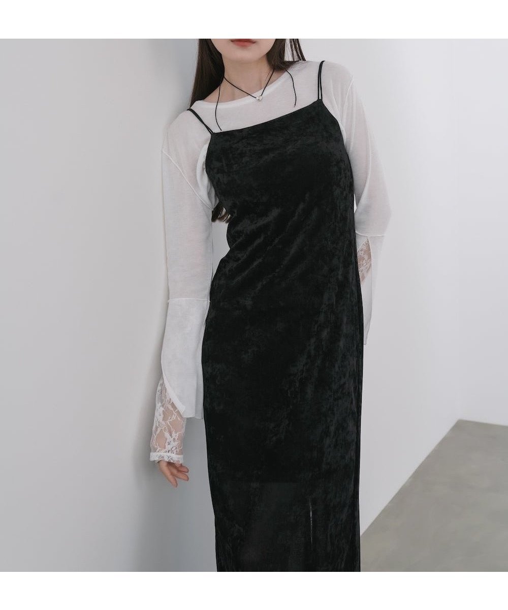 【バブ ブージュルード/Bab Bou Jeloud】の【低身長向けサイズあり】シアーベロアカップ付きキャミワンピース インテリア・キッズ・メンズ・レディースファッション・服の通販 founy(ファニー) 　ファッション　Fashion　レディースファッション　Fashion for Women　ワンピース　Dresses　キャミソールワンピース　Camisole Dresses　秋　Autumn　くるぶし　Ankle-Length　カーディガン　Cardigan, Knitwear　キャミワンピース　Cami Dress, Slip Dress　シアー　Sheer, See-Through　シンプル　Simple, Minimal　スマート　Smart, Elegant　スリット　Slit, Slit Detail　チェック　Check, Plaid, Tartan　ベロア　Velour, Soft Velvet　ベーシック　Basic, Essential　ロング　Long, Long-Length　A/W・秋冬　Autumn/Winter　再入荷　Restock / Back in Stock　おすすめ　Recommended / Our Picks　エレガント 上品　Elegant　二次会　After Party　BLACK|ID: prp329100004864698 ipo3291000000036206808