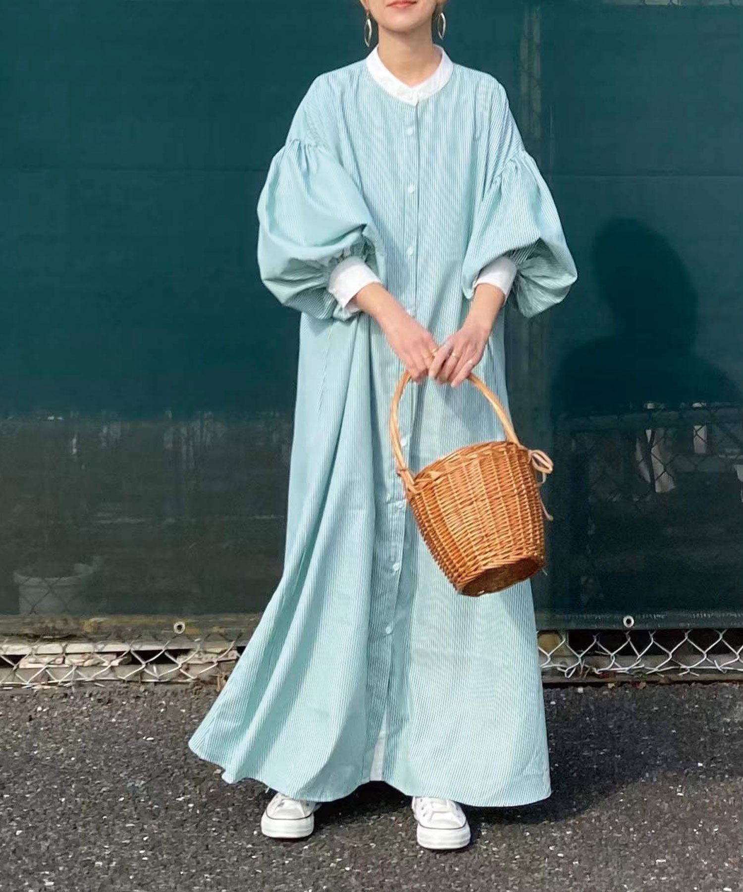 【コーナーズ/CORNERS】のCORNERS by KR ボリュームスリーブストライプシャツワンピース インテリア・キッズ・メンズ・レディースファッション・服の通販 founy(ファニー) 　ファッション　Fashion　レディースファッション　Fashion for Women　ワンピース　Dresses　シャツワンピース / 1枚で着映えコーデ　Shirt Dresses　シャツワンピ　Shirt Dress, Shirt One-Piece　エレガント 上品　Elegant　グリーン|ID: prp329100004864779 ipo3291000000036207610