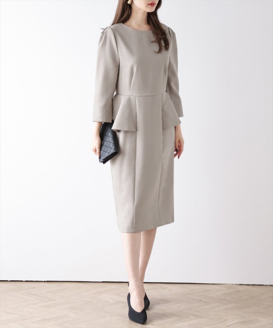 【ラジュール/Lajour】のペプラムワンピース インテリア・キッズ・メンズ・レディースファッション・服の通販 founy(ファニー) 　ファッション　Fashion　レディースファッション　Fashion for Women　ワンピース　Dresses　ウォッシャブル　Machine Washable　洗える　Machine Washable　スーツ　Suit, Formalwear　ペプラム　Peplum, Flared Hem　エレガント 上品　Elegant　セレモニー　Ceremony　グレージュ|ID: prp329100004864800 ipo3291000000036207897