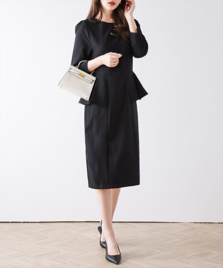 【ラジュール/Lajour】のペプラムワンピース インテリア・キッズ・メンズ・レディースファッション・服の通販 founy(ファニー) 　ファッション　Fashion　レディースファッション　Fashion for Women　ワンピース　Dresses　ウォッシャブル　Machine Washable　洗える　Machine Washable　スーツ　Suit, Formalwear　ペプラム　Peplum, Flared Hem　エレガント 上品　Elegant　セレモニー　Ceremony　ブラック|ID: prp329100004864800 ipo3291000000036207901
