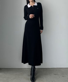 【ジュノア/JUNOAH】のLouere ロゴ刺繍ニットポロフレアワンピース 人気、トレンドファッション・服の通販 founy(ファニー) ファッション Fashion レディースファッション Fashion for Women ワンピース Dresses |ID:prp329100004865003
