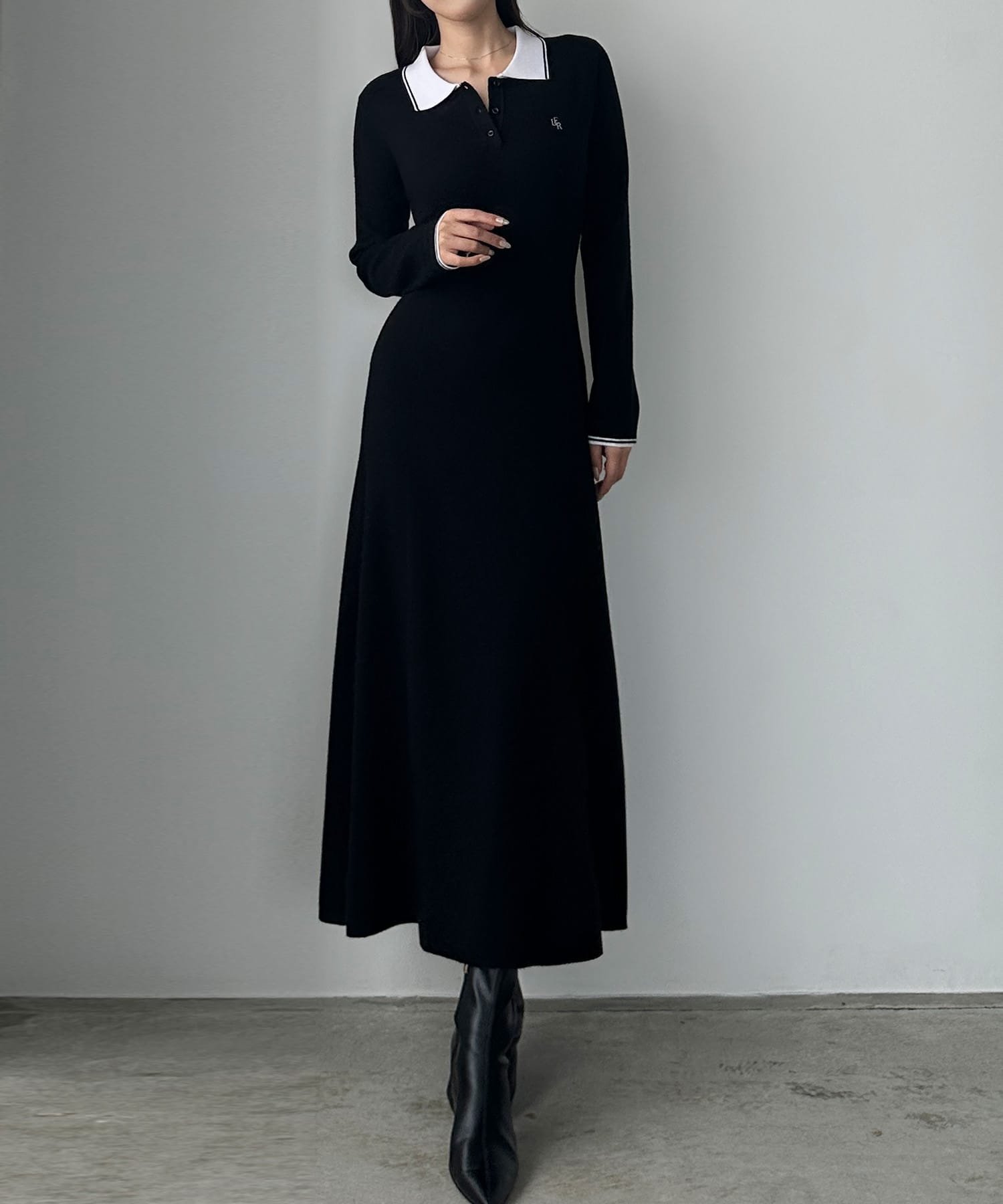 【ジュノア/JUNOAH】のLouere ロゴ刺繍ニットポロフレアワンピース 人気、トレンドファッション・服の通販 founy(ファニー) 　ファッション　Fashion　レディースファッション　Fashion for Women　ワンピース　Dresses　 other-1|ID: prp329100004865003 ipo3291000000036210780