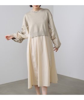 【バブ ブージュルード/Bab Bou Jeloud】の袖ギャザー布帛ドッキングニットワンピース 人気、トレンドファッション・服の通販 founy(ファニー) ファッション Fashion レディースファッション Fashion for Women ワンピース Dresses ニットワンピース Knit Dresses ギャザー Gathered, Ruffled シャーリング Shirring, Ruched ロング Long, Long-Length 再入荷 Restock / Back in Stock |ID:prp329100004865121