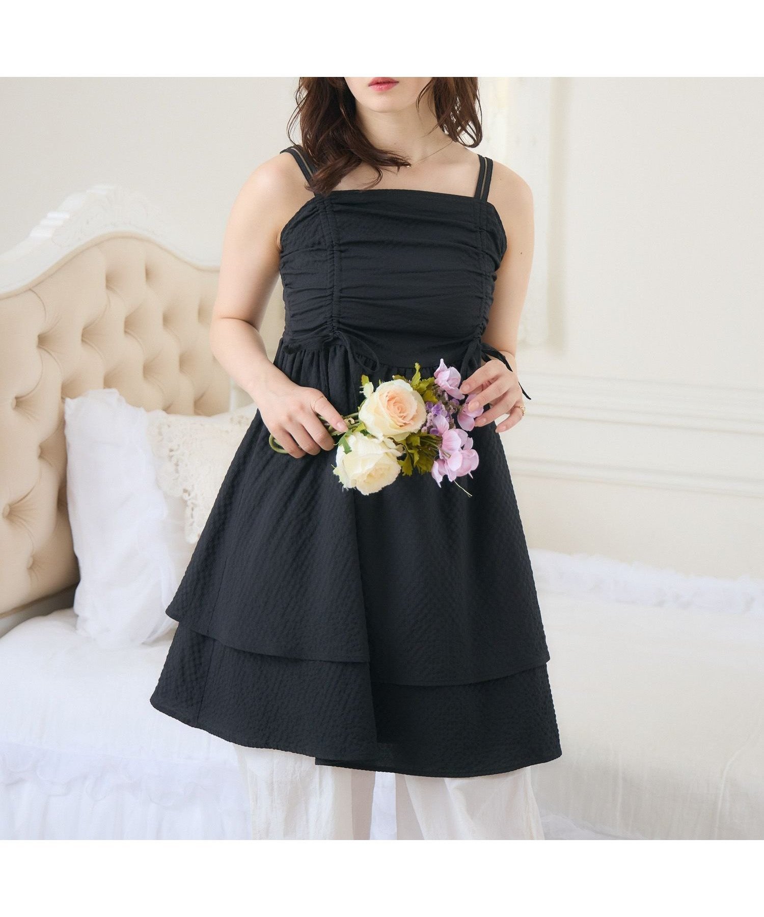 【レトロガール/RETRO GIRL】のダブルフリルミニOP インテリア・キッズ・メンズ・レディースファッション・服の通販 founy(ファニー) ファッション Fashion レディースファッション Fashion for Women ワンピース Dresses インナー Innerwear キャミワンピース Cami Dress, Slip Dress シャーリング Shirring, Ruched ダブル Double, Double-Breasted デニム Denim, Jeans Material フリル Frill, Ruffle ボトム Bottoms, Lower Wear 夏 Summer ブラック|ID: prp329100004865268 ipo3291000000036212655