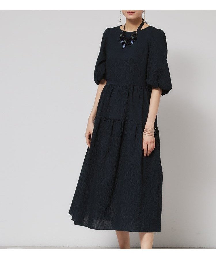 【スーナウーナ/SunaUna】の【涼し気!/サッカー素材】パフスリーブワンピース インテリア・キッズ・メンズ・レディースファッション・服の通販 founy(ファニー) 　ファッション　Fashion　レディースファッション　Fashion for Women　ワンピース　Dresses　サッカー　Seersucker, Summer Fabric　スマート　Smart, Elegant　スリーブ　Sleeve, Long Sleeve / Short Sleeve　ティアードワンピース　Tiered Dress, Flared Dress　フェミニン　Feminine, Girly　ポケット　Pocket, Pocket Detail　夏　Summer　ネイビー|ID: prp329100004865384 ipo3291000000036213613