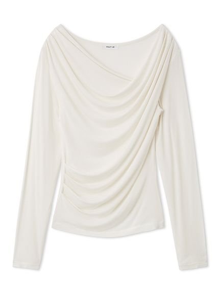 【フレイ アイディー/FRAY I.D】の2wayデコルテタックドレープトップス インテリア・キッズ・メンズ・レディースファッション・服の通販 founy(ファニー) 　ファッション　Fashion　レディースファッション　Fashion for Women　トップス・カットソー　Cut & Sew Tops　アシンメトリー　Asymmetrical Style　カットソー　Cut and Sewn Top　シンプル　Simple, Minimal　スマート　Smart, Elegant　デニム　Denim, Jeans Material　ドレープ　Drape, Draping Fabric　バランス　Balance, Style Balance　フィット　Fit, Slim Fit　ベーシック　Basic, Essential　ボトム　Bottoms, Lower Wear　WHT[001]|ID: prp329100004865389 ipo3291000000036213634