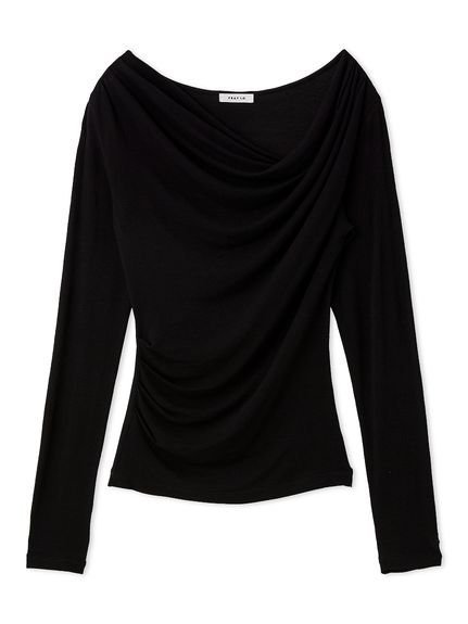 【フレイ アイディー/FRAY I.D】の2wayデコルテタックドレープトップス インテリア・キッズ・メンズ・レディースファッション・服の通販 founy(ファニー) 　ファッション　Fashion　レディースファッション　Fashion for Women　トップス・カットソー　Cut & Sew Tops　アシンメトリー　Asymmetrical Style　カットソー　Cut and Sewn Top　シンプル　Simple, Minimal　スマート　Smart, Elegant　デニム　Denim, Jeans Material　ドレープ　Drape, Draping Fabric　バランス　Balance, Style Balance　フィット　Fit, Slim Fit　ベーシック　Basic, Essential　ボトム　Bottoms, Lower Wear　BLK[009]|ID: prp329100004865389 ipo3291000000036213635