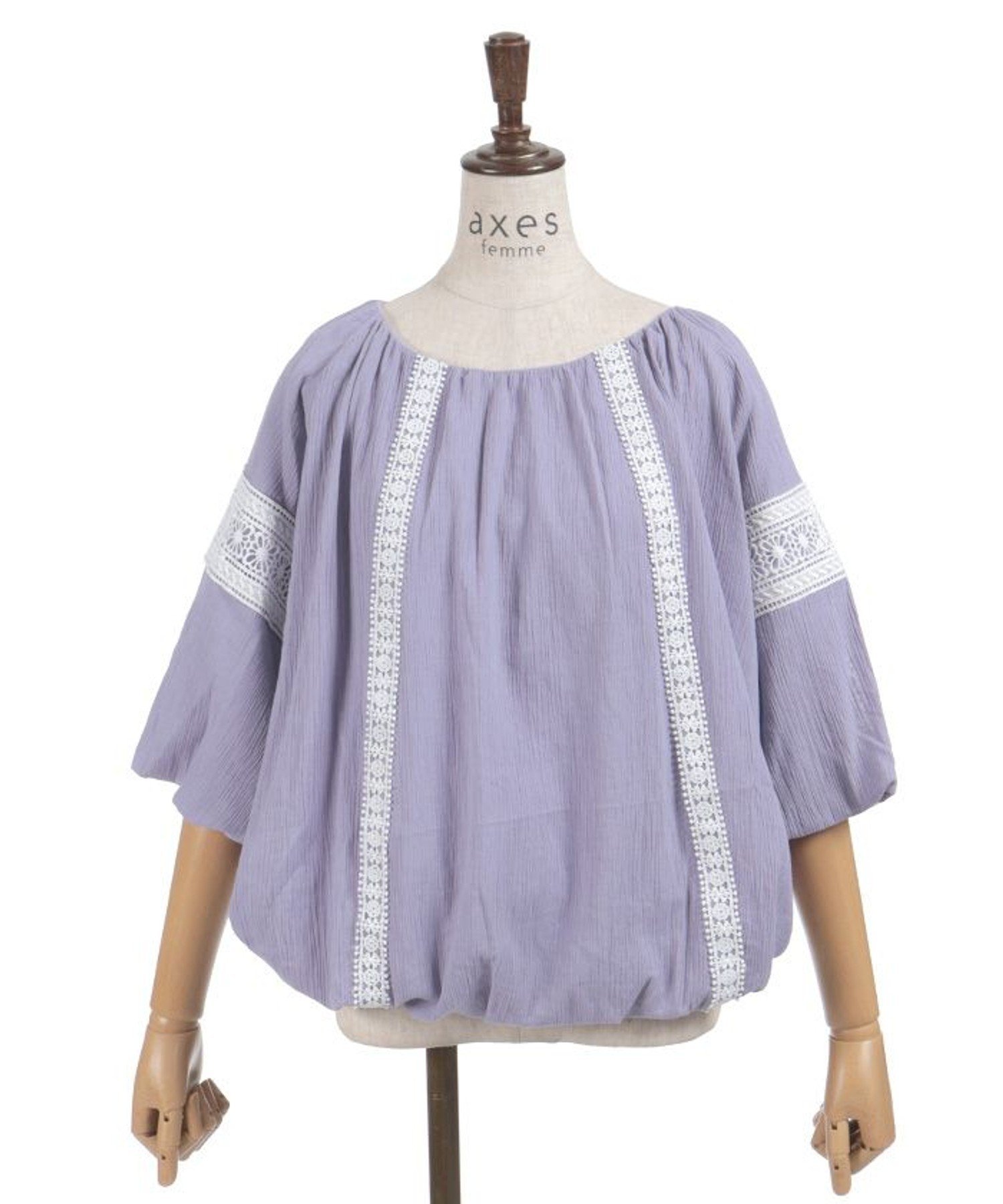 【アクシーズファム/axes femme】のレース使いバルーンプルオーバー インテリア・キッズ・メンズ・レディースファッション・服の通販 founy(ファニー) 　ファッション　Fashion　レディースファッション　Fashion for Women　トップス・カットソー　Cut & Sew Tops　カジュアルプルオーバー・ニットトップス　Pullovers & Knit Tops / Casual Pullovers　おすすめ　Recommended / Our Picks　ダウン　Down, Puffer　チュニック　Tunic, Long Top　デニム　Denim, Jeans Material　バルーン　Balloon, Balloon Silhouette　フロント　Front, Front Design　ボトム　Bottoms, Lower Wear　レース　Lace, Lace Fabric　ロング　Long, Long-Length　エレガント 上品　Elegant　切替　Switching, Contrast Panel　ラベンダー|ID: prp329100004865458 ipo3291000000036214482