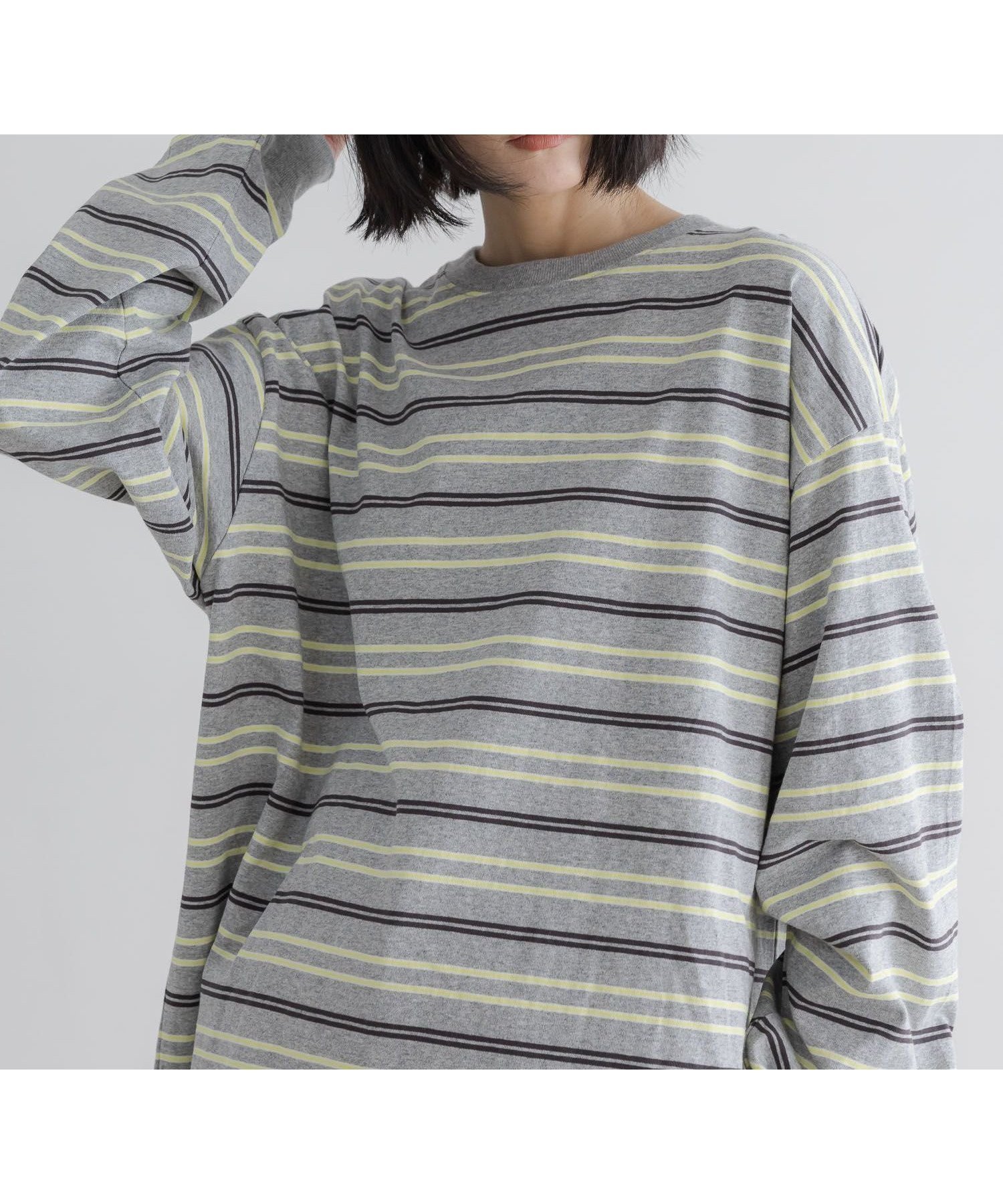 【ローリーズファーム/LOWRYS FARM】の【LFM】CREW NECK ボーダーT/LS【UNISEX】 インテリア・キッズ・メンズ・レディースファッション・服の通販 founy(ファニー) 　ファッション　Fashion　レディースファッション　Fashion for Women　ユニセックス　Unisex, Genderless　なめらか　Smooth, Silky Texture　スリーブ　Sleeve, Long Sleeve / Short Sleeve　ボーダー　Border, Stripe　ルーズ　Loose, Oversized　ロング　Long, Long-Length　NEWカラー★グレー12|ID: prp329100004865486 ipo3291000000036214822