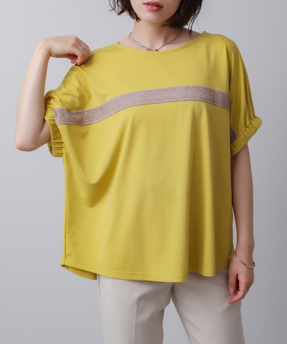 【バブ ブージュルード/Bab Bou Jeloud】の袖口ギャザーラメラインプルオーバー インテリア・キッズ・メンズ・レディースファッション・服の通販 founy(ファニー) 　ファッション　Fashion　レディースファッション　Fashion for Women　トップス・カットソー　Cut & Sew Tops　カジュアルプルオーバー・ニットトップス　Pullovers & Knit Tops / Casual Pullovers　とろみ　Fluid, Flowy Fabric　ギャザー　Gathered, Ruffled　フロント　Front, Front Design　リラックス　Relax, Relaxed Fit　エレガント 上品　Elegant　再入荷　Restock / Back in Stock　YELLOW|ID: prp329100004865541 ipo3291000000036215638