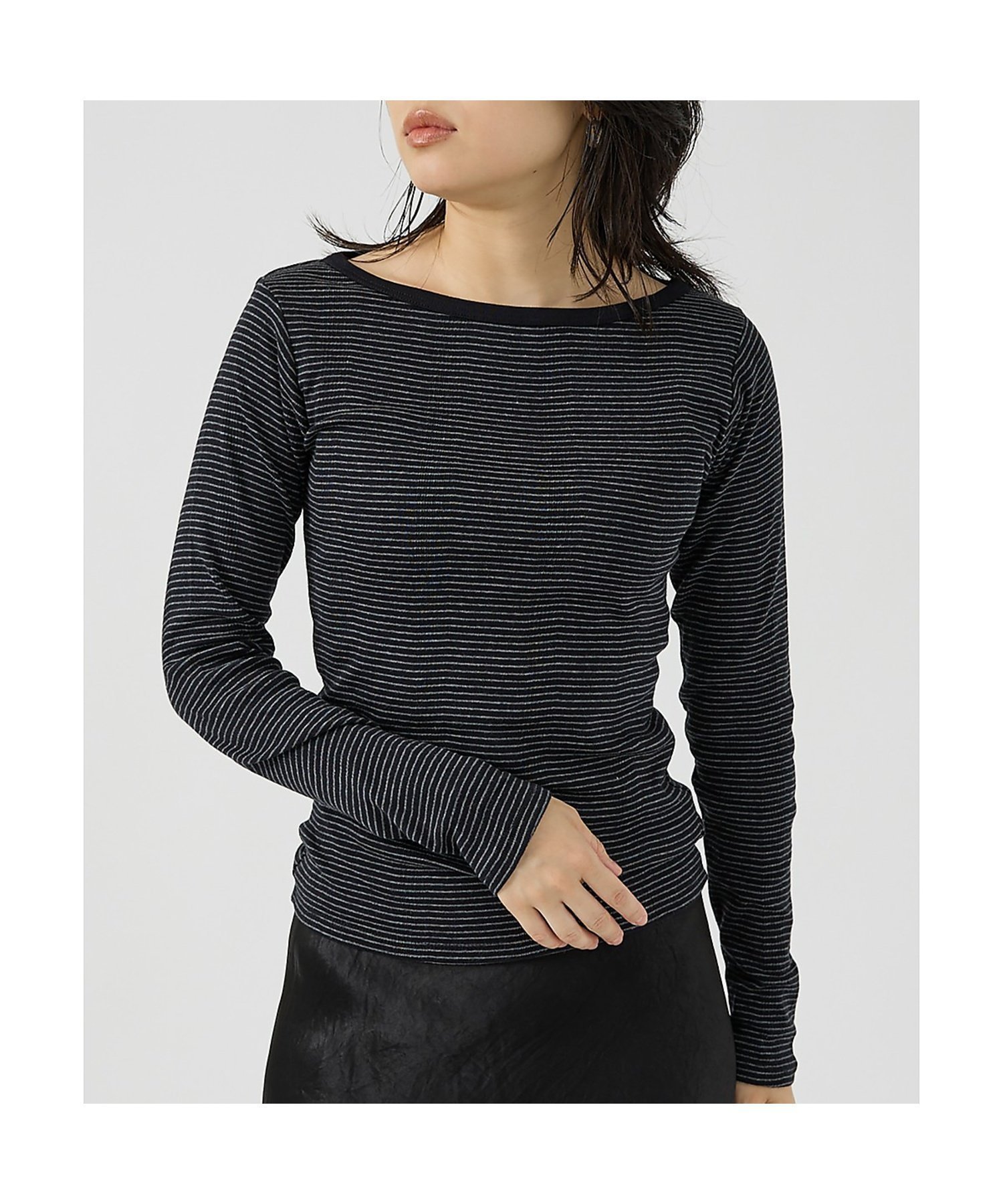 【ルージュヴィフラクレ/Rouge vif la cle】の【Robert P. Miller】パネルリブボートネックTEE / ロンT / インテリア・キッズ・メンズ・レディースファッション・服の通販 founy(ファニー) 　ファッション　Fashion　レディースファッション　Fashion for Women　トップス・カットソー　Cut & Sew Tops　ロングTシャツ・Tシャツ　Longline T-Shirts & Tees　インナー　Innerwear　秋　Autumn　ジャケット　Jacket, Outerwear　タンク　Tank Top, Sleeveless Top　フィット　Fit, Slim Fit　ベーシック　Basic, Essential　ブラック系その他1|ID: prp329100004865546 ipo3291000000036215676