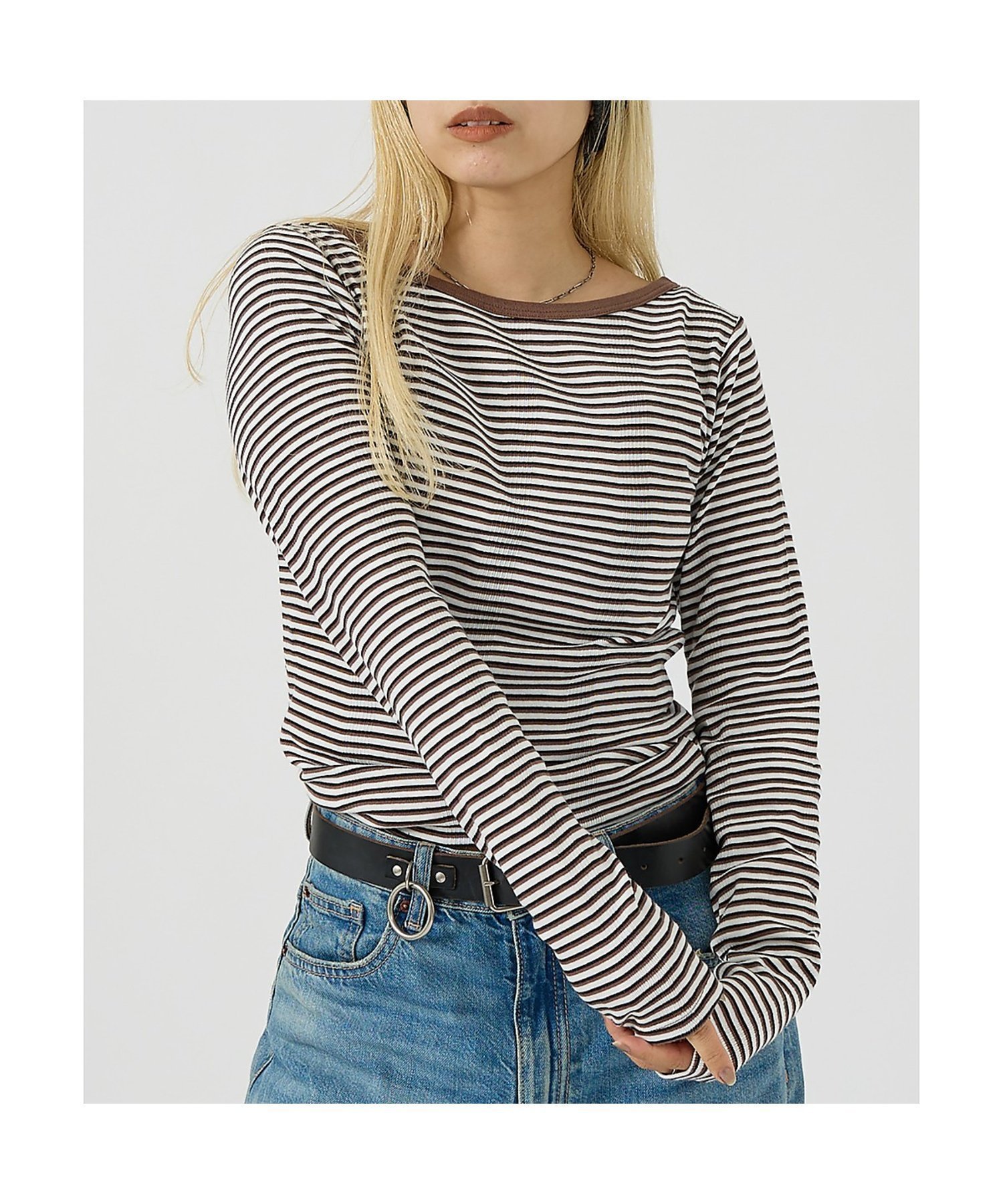 【ルージュヴィフラクレ/Rouge vif la cle】の【Robert P. Miller】パネルリブボートネックTEE / ロンT / インテリア・キッズ・メンズ・レディースファッション・服の通販 founy(ファニー) 　ファッション　Fashion　レディースファッション　Fashion for Women　トップス・カットソー　Cut & Sew Tops　ロングTシャツ・Tシャツ　Longline T-Shirts & Tees　インナー　Innerwear　秋　Autumn　ジャケット　Jacket, Outerwear　タンク　Tank Top, Sleeveless Top　フィット　Fit, Slim Fit　ベーシック　Basic, Essential　ブラウン系その他1|ID: prp329100004865546 ipo3291000000036215681