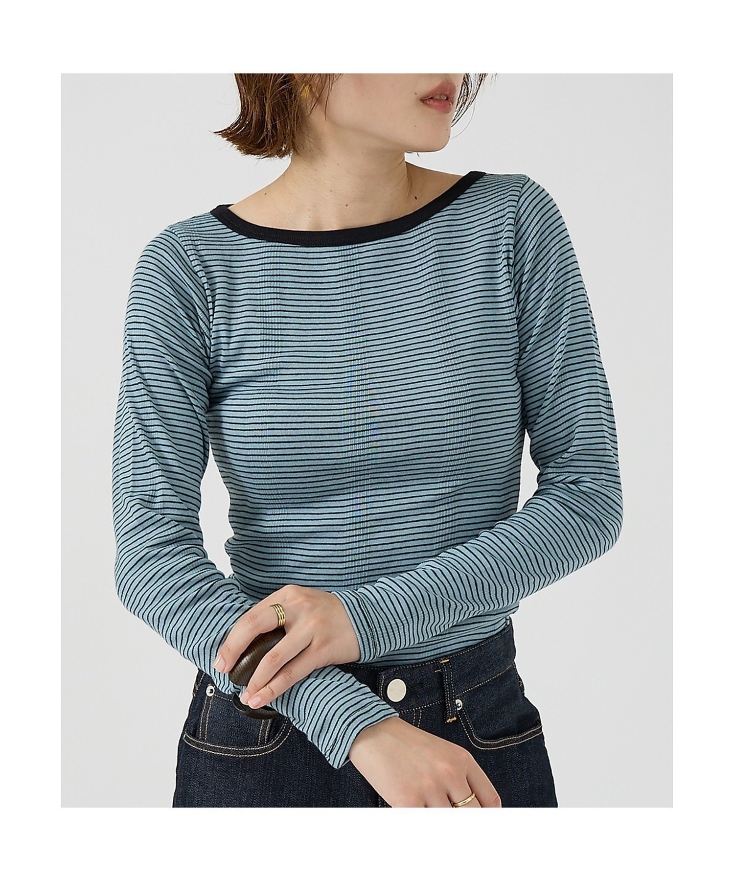 【ルージュヴィフラクレ/Rouge vif la cle】の【Robert P. Miller】パネルリブボートネックTEE / ロンT / インテリア・キッズ・メンズ・レディースファッション・服の通販 founy(ファニー) 　ファッション　Fashion　レディースファッション　Fashion for Women　トップス・カットソー　Cut & Sew Tops　ロングTシャツ・Tシャツ　Longline T-Shirts & Tees　インナー　Innerwear　秋　Autumn　ジャケット　Jacket, Outerwear　タンク　Tank Top, Sleeveless Top　フィット　Fit, Slim Fit　ベーシック　Basic, Essential　ブルー系その他1|ID: prp329100004865546 ipo3291000000036215685