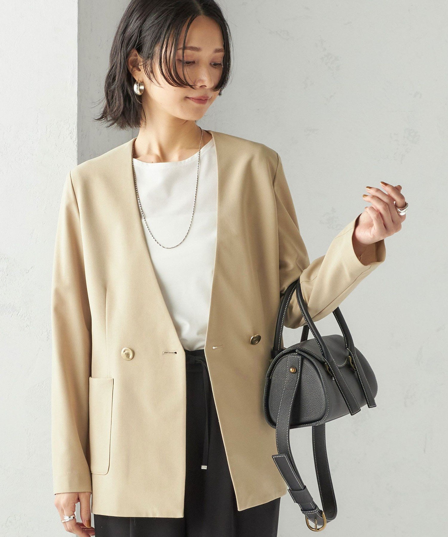 【シップス フォー ウィメン/SHIPS】の吸水速乾 / 防シワ加工 / 洗濯機可能 スーティング ジャージー カラーレス ジャケット インテリア・キッズ・メンズ・レディースファッション・服の通販 founy(ファニー) 　ファッション　Fashion　レディースファッション　Fashion for Women　アウター　Coat / Outerwear Collection　レディースジャケット・軽アウター　Jackets　秋　Autumn　カーディガン　Cardigan, Knitwear　吸水　Absorbent, Quick-Dry　ジャケット　Jacket, Outerwear　ストレッチ　Stretch, Stretchy Fabric　ダブル　Double, Double-Breasted　デニム　Denim, Jeans Material　ボトム　Bottoms, Lower Wear　ポケット　Pocket, Pocket Detail　夏　Summer　2025年　2025　2025-2026秋冬・A/W　Autumn/Winter 2025–26 AW25–26　ベージュ|ID: prp329100004865550 ipo3291000000036215716