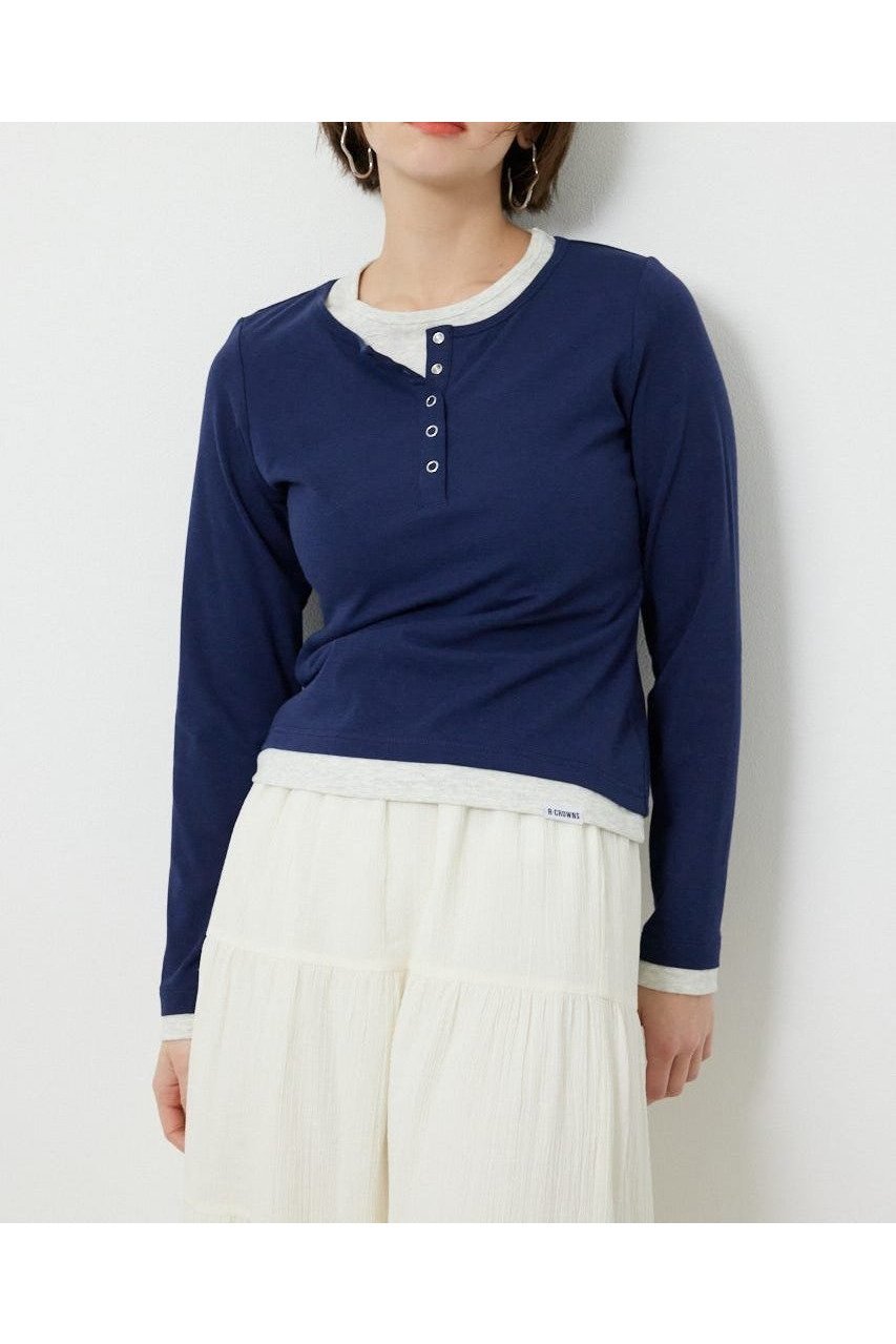 【ロデオクラウンズワイドボウル/RODEO CROWNS WIDE BOWL】のフェイクレイヤードヘンリーネックトップス インテリア・キッズ・メンズ・レディースファッション・服の通販 founy(ファニー) 　ファッション　Fashion　レディースファッション　Fashion for Women　トップス・カットソー　Cut & Sew Tops　おすすめ　Recommended / Our Picks　コンパクト　Compact, Small Size　シンプル　Simple, Minimal　トレンド　Trend, Trending Now　NVY|ID: prp329100004865573 ipo3291000000036215990
