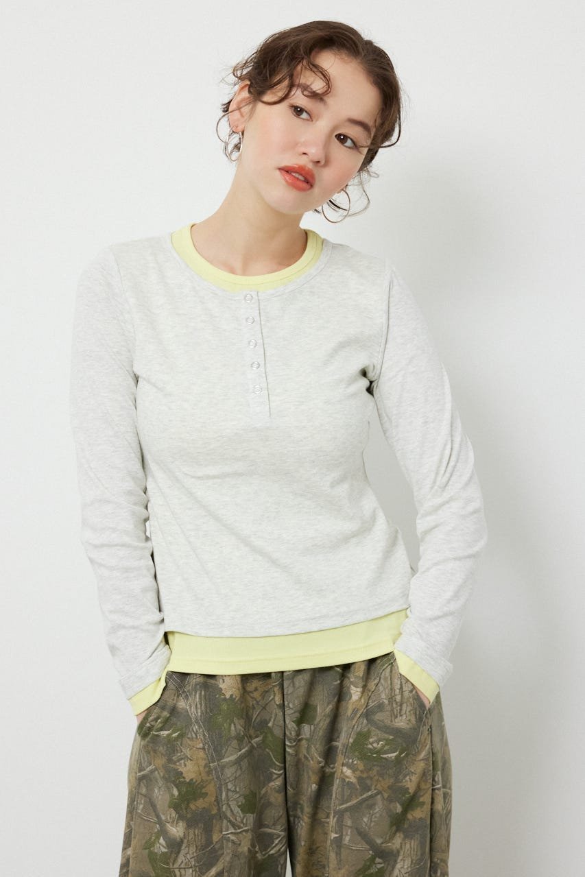 【ロデオクラウンズワイドボウル/RODEO CROWNS WIDE BOWL】のフェイクレイヤードヘンリーネックトップス インテリア・キッズ・メンズ・レディースファッション・服の通販 founy(ファニー) 　ファッション　Fashion　レディースファッション　Fashion for Women　トップス・カットソー　Cut & Sew Tops　おすすめ　Recommended / Our Picks　コンパクト　Compact, Small Size　シンプル　Simple, Minimal　トレンド　Trend, Trending Now　L/T.GRY1|ID: prp329100004865573 ipo3291000000036215991