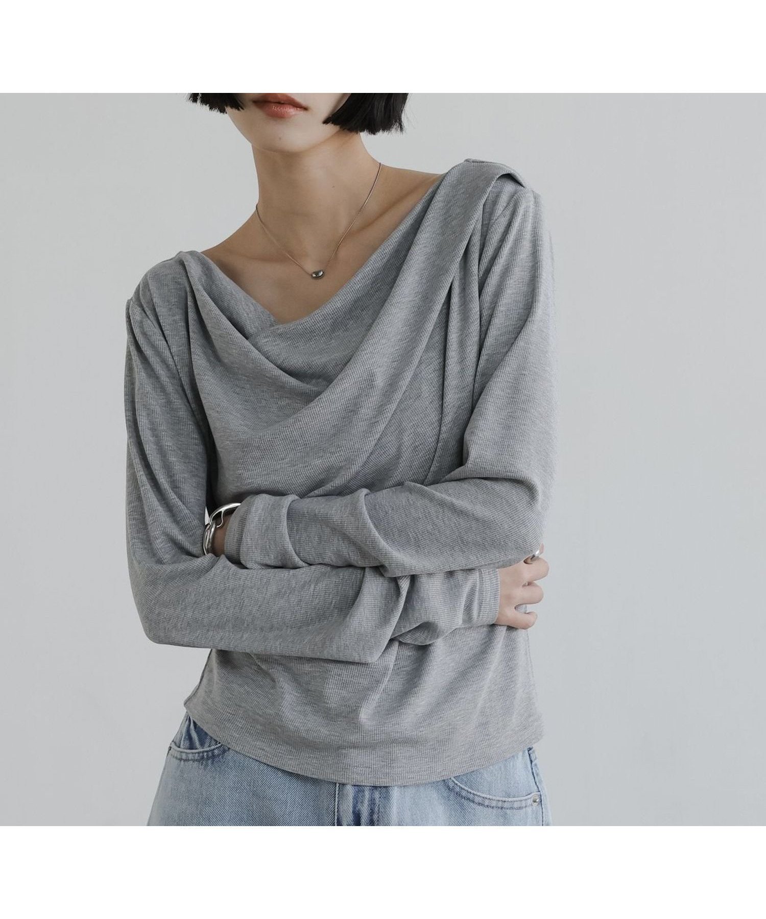 【ローリーズファーム/LOWRYS FARM】のドレープオフショルプルオーバー インテリア・キッズ・メンズ・レディースファッション・服の通販 founy(ファニー) 　ファッション　Fashion　レディースファッション　Fashion for Women　トップス・カットソー　Cut & Sew Tops　カジュアルプルオーバー・ニットトップス　Pullovers & Knit Tops / Casual Pullovers　なめらか　Smooth, Silky Texture　バランス　Balance, Style Balance　フィット　Fit, Slim Fit　グレー12|ID: prp329100004865578 ipo3291000000036216036