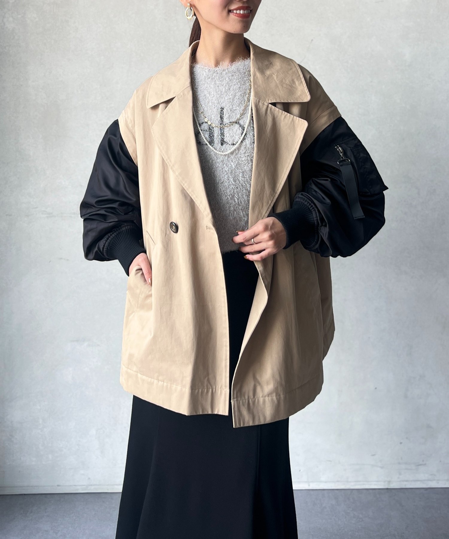 【シェトワ/Chez toi】のMA-1スリーブ2WAYハーフコート 人気、トレンドファッション・服の通販 founy(ファニー) 　ファッション　Fashion　レディースファッション　Fashion for Women　アウター　Coat / Outerwear Collection　コート・ロングコート・ピーコート　Long Coats, Peacoats & More　MA-1ジャケット　MA-1 Bomber Jackets / Flight Jackets　シンプル　Simple, Minimal　ジャケット　Jacket, Outerwear　スリーブ　Sleeve, Long Sleeve / Short Sleeve　デニム　Denim, Jeans Material　ドッキング　Docking, Mixed Material　ハーフ　Half, Half-Length　ベーシック　Basic, Essential　再入荷　Restock / Back in Stock　おすすめ　Recommended / Our Picks　 other-1|ID: prp329100004865633 ipo3291000000036216389