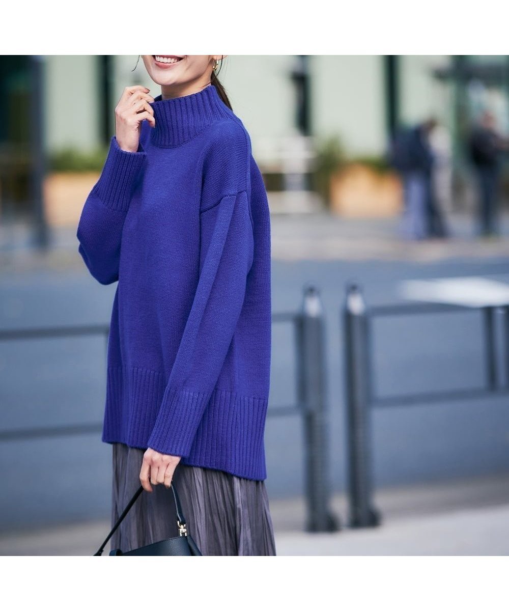 【アー ヴェー ヴェー/a.v.v】の【洗える/静電気が起きにくい】バックスリットニット インテリア・キッズ・メンズ・レディースファッション・服の通販 founy(ファニー) 　ファッション　Fashion　レディースファッション　Fashion for Women　トップス・カットソー　Cut & Sew Tops　ニット　Knit Tops & Sweaters　春　Spring　洗える　Machine Washable　秋　Autumn　スリット　Slit, Slit Detail　デニム　Denim, Jeans Material　ハイネック　High Neck, Mock Neck　フェミニン　Feminine, Girly　ベーシック　Basic, Essential　ワイド　Wide, Wide Fit　冬　Winter / This Winter　再入荷　Restock / Back in Stock　夏　Summer　ブルー|ID: prp329100004865635 ipo3291000000036216454