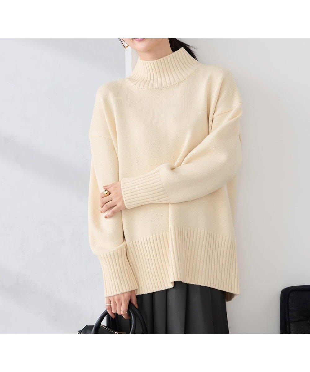 【アー ヴェー ヴェー/a.v.v】の【洗える/静電気が起きにくい】バックスリットニット インテリア・キッズ・メンズ・レディースファッション・服の通販 founy(ファニー) 　ファッション　Fashion　レディースファッション　Fashion for Women　トップス・カットソー　Cut & Sew Tops　ニット　Knit Tops & Sweaters　春　Spring　洗える　Machine Washable　秋　Autumn　スリット　Slit, Slit Detail　デニム　Denim, Jeans Material　ハイネック　High Neck, Mock Neck　フェミニン　Feminine, Girly　ベーシック　Basic, Essential　ワイド　Wide, Wide Fit　冬　Winter / This Winter　再入荷　Restock / Back in Stock　夏　Summer　アイボリー|ID: prp329100004865635 ipo3291000000036216461