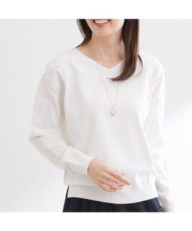 【リフレクト/Reflect】のレースデザインスリーブニットプルオーバー 人気、トレンドファッション・服の通販 founy(ファニー) ファッション Fashion レディースファッション Fashion for Women トップス・カットソー Cut & Sew Tops ニット Knit Tops & Sweaters カジュアルプルオーバー・ニットトップス Pullovers & Knit Tops / Casual Pullovers コンパクト Compact, Small Size ストレッチ Stretch, Stretchy Fabric スマート Smart, Elegant スリット Slit, Slit Detail フェミニン Feminine, Girly レース Lace, Lace Fabric エレガント 上品 Elegant 春 Spring |ID:prp329100004865656