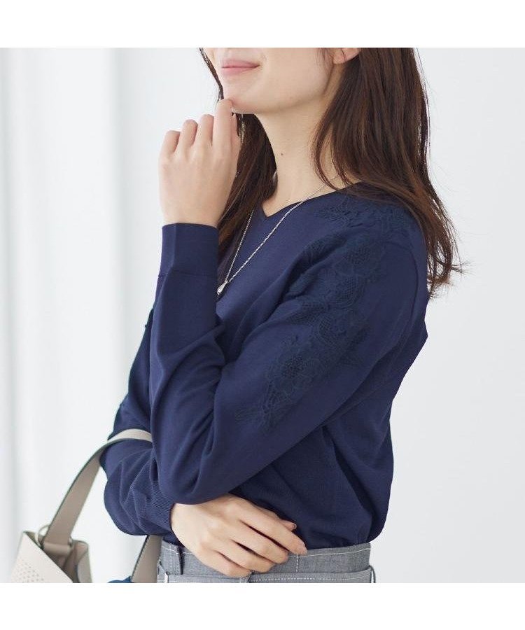【リフレクト/Reflect】のレースデザインスリーブニットプルオーバー インテリア・キッズ・メンズ・レディースファッション・服の通販 founy(ファニー) 　ファッション　Fashion　レディースファッション　Fashion for Women　トップス・カットソー　Cut & Sew Tops　ニット　Knit Tops & Sweaters　カジュアルプルオーバー・ニットトップス　Pullovers & Knit Tops / Casual Pullovers　コンパクト　Compact, Small Size　ストレッチ　Stretch, Stretchy Fabric　スマート　Smart, Elegant　スリット　Slit, Slit Detail　フェミニン　Feminine, Girly　レース　Lace, Lace Fabric　エレガント 上品　Elegant　春　Spring　ネイビー|ID: prp329100004865656 ipo3291000000036216694