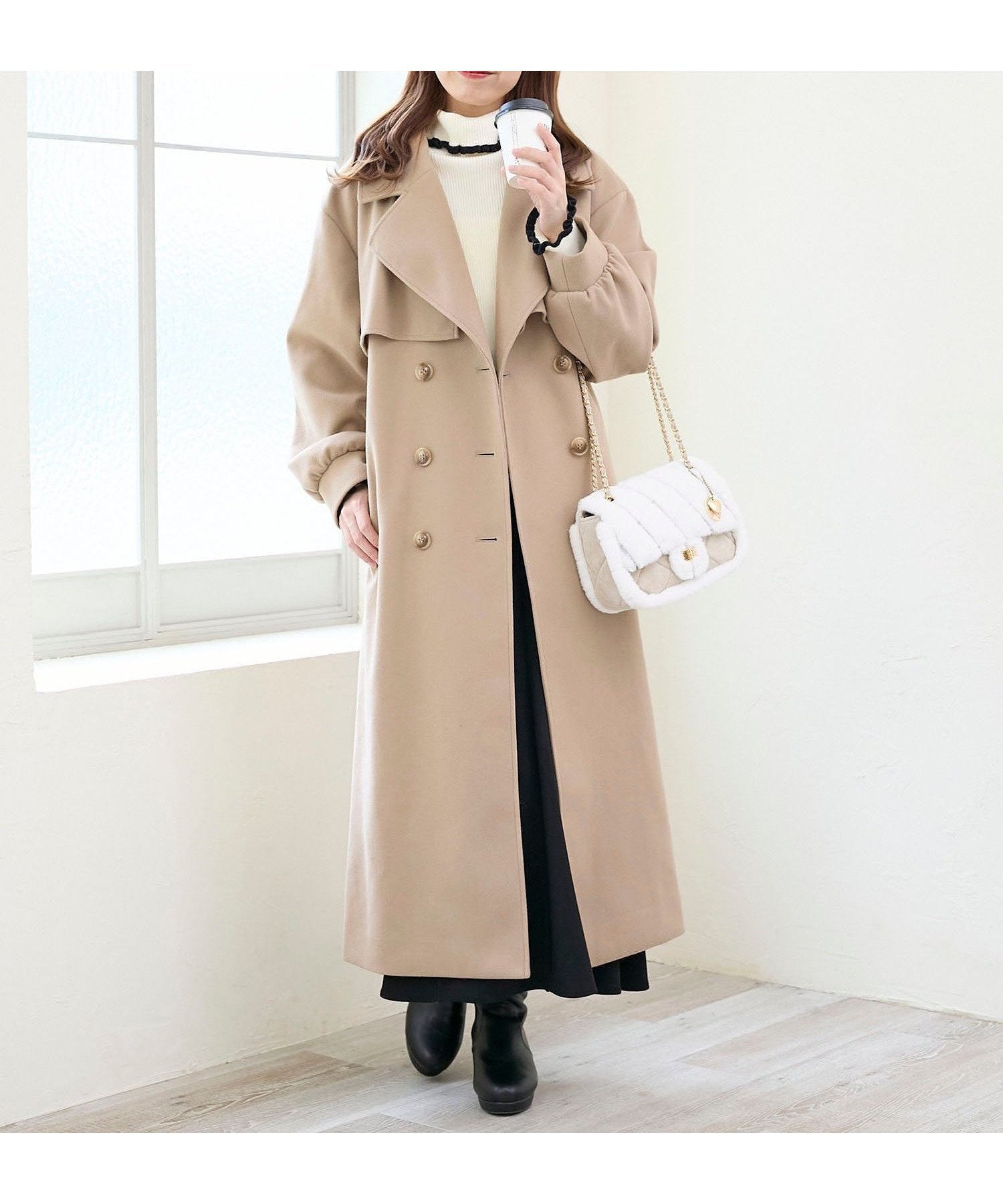 【マジェスティック レゴン/MAJESTIC LEGON】のレディロングチェスターコート インテリア・キッズ・メンズ・レディースファッション・服の通販 founy(ファニー) 　ファッション　Fashion　レディースファッション　Fashion for Women　アウター　Coat / Outerwear Collection　コート・ロングコート・ピーコート　Long Coats, Peacoats & More　チェスターコート・ロング丈アウター　Chester Coats / Chesterfield Long Coats　ダウン　Down, Puffer　ダブル　Double, Double-Breasted　トレンド　Trend, Trending Now　ボトム　Bottoms, Lower Wear　ロング　Long, Long-Length　再入荷　Restock / Back in Stock　エレガント 上品　Elegant　ベージュ|ID: prp329100004865658 ipo3291000000036216709