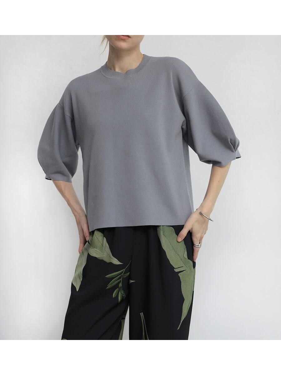 【ラシュッド/LASUD】のバルーンスリーブニットPO インテリア・キッズ・メンズ・レディースファッション・服の通販 founy(ファニー) 　ファッション　Fashion　レディースファッション　Fashion for Women　トップス・カットソー　Cut & Sew Tops　ニット　Knit Tops & Sweaters　シンプル　Simple, Minimal　スリーブ　Sleeve, Long Sleeve / Short Sleeve　バルーン　Balloon, Balloon Silhouette　エレガント 上品　Elegant　ライトグレー|ID: prp329100004865665 ipo3291000000036216811