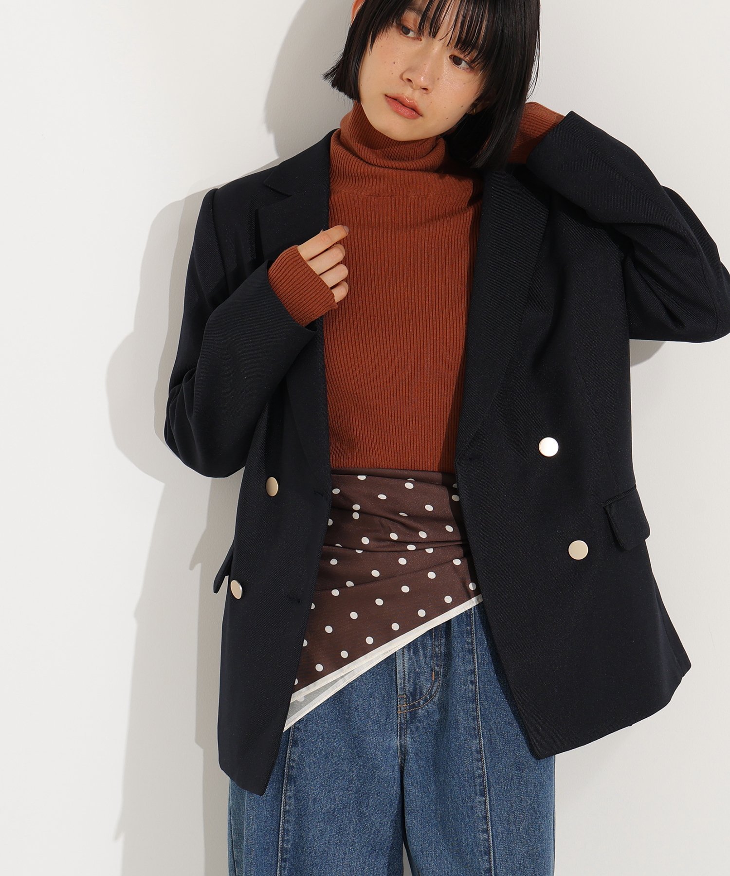 【エヌ ナチュラルビューティーベーシック/N.Natural Beauty basic】のダブルブレストテーラードジャケット インテリア・キッズ・メンズ・レディースファッション・服の通販 founy(ファニー) 　ファッション　Fashion　レディースファッション　Fashion for Women　アウター　Coat / Outerwear Collection　レディースジャケット・軽アウター　Jackets　テーラードジャケット / 通勤・きれいめスタイル　Tailored Jackets & Blazers　おすすめ　Recommended / Our Picks　ストライプ　Stripe, Striped Pattern　チェック　Check, Plaid, Tartan　トレンド　Trend, Trending Now　フロント　Front, Front Design　メランジ　Melange, Mixed Yarn　無地　Plain, Solid Color　ネイビー|ID: prp329100004865682 ipo3291000000036217094