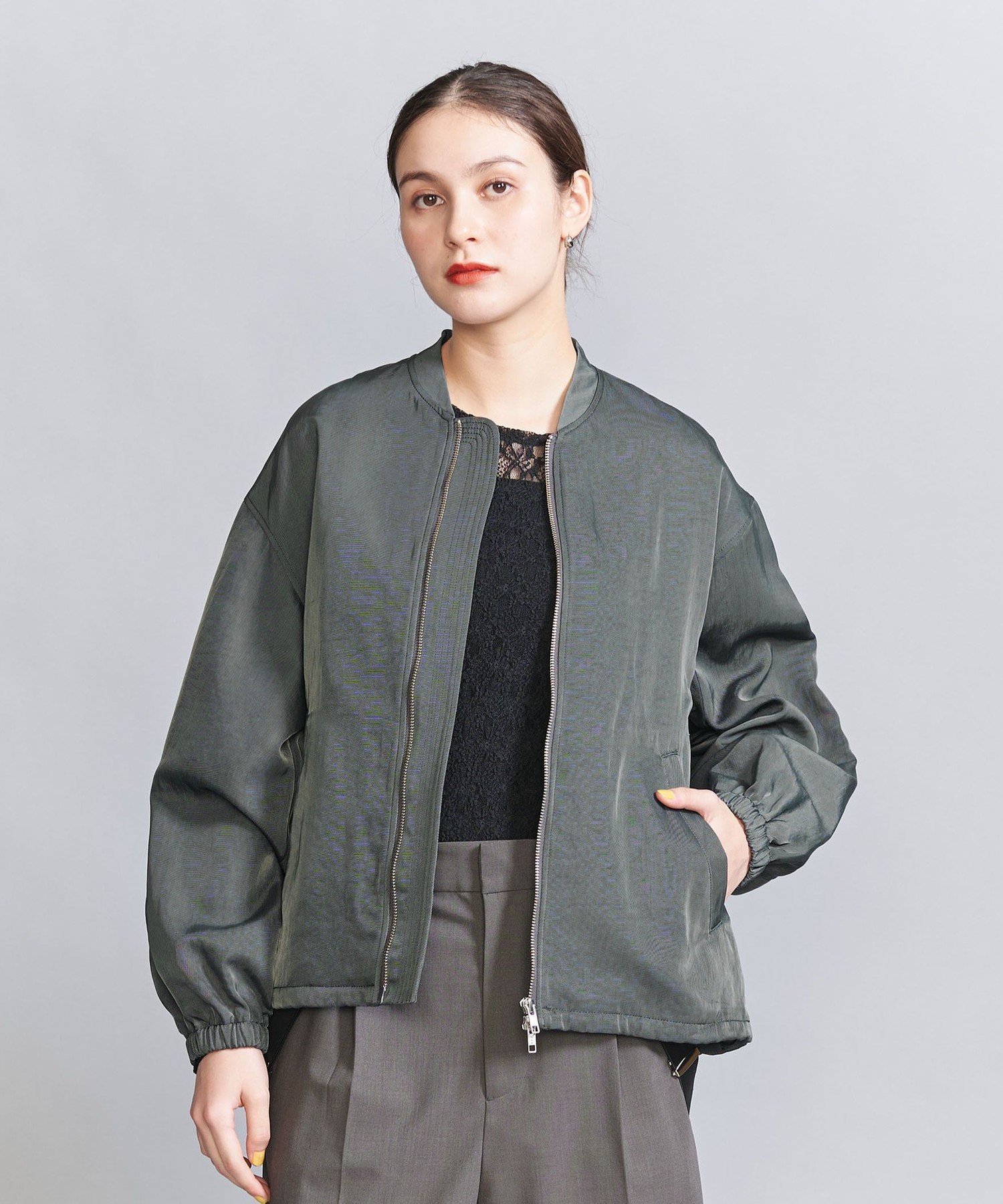 【ユナイテッドアローズ/UNITED ARROWS】のナイロンツイル ジップブルゾン インテリア・キッズ・メンズ・レディースファッション・服の通販 founy(ファニー) 　ファッション　Fashion　レディースファッション　Fashion for Women　アウター　Coat / Outerwear Collection　ブルゾンジャケット・スポーティアウター　Blouson Jackets　ヴィンテージ　Vintage Style　春　Spring　サスペンダー　Suspenders, Braces　ツイル　Twist, Twisted Detail　デニム　Denim, Jeans Material　フェミニン　Feminine, Girly　ブラウジング　Blouson Silhouette, Cinched Waist　マーメイド　Mermaid, Fishtail Silhouette　アウトレット　Outlet / Clearance　DK.GRAY|ID: prp329100004865686 ipo3291000000036217199