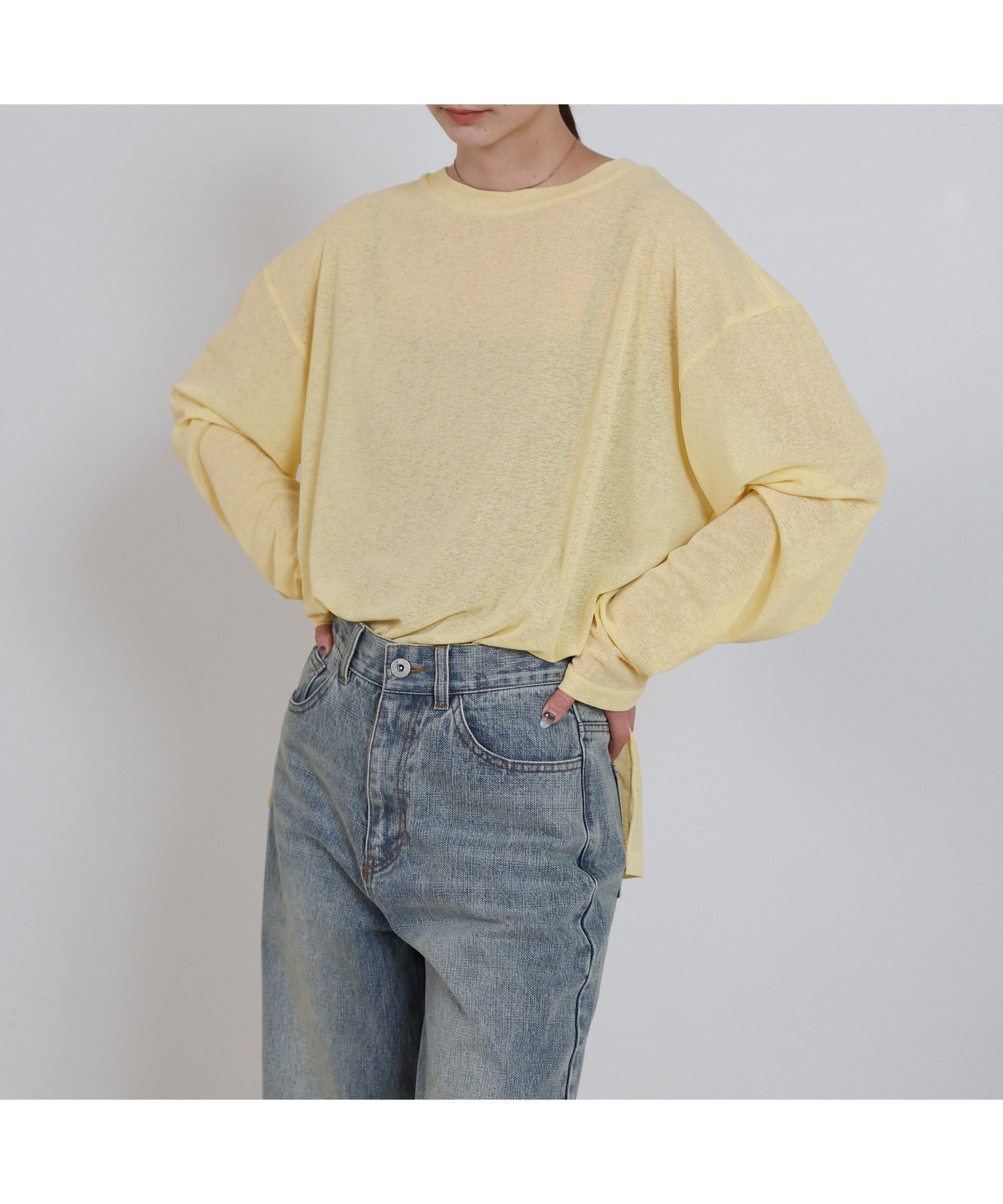 【セレクトモカ/SELECT MOCA】の【S/Fサイズ展開】スラブシアークルーネックトップス インテリア・キッズ・メンズ・レディースファッション・服の通販 founy(ファニー) 　ファッション　Fashion　レディースファッション　Fashion for Women　トップス・カットソー　Cut & Sew Tops　アクセサリー　Fashion Accessories　インナー　Innerwear　ウェーブ　Wavy Pattern　カーディガン　Cardigan, Knitwear　シアー　Sheer, See-Through　ジャケット　Jacket, Outerwear　ストレッチ　Stretch, Stretchy Fabric　ストレート　Straight, Straight Cut　スニーカー　Sneakers, Trainers　デニム　Denim, Jeans Material　バランス　Balance, Style Balance　ビスチェ　Bustier, Corset Top　フィット　Fit, Slim Fit　ボトム　Bottoms, Lower Wear　リラックス　Relax, Relaxed Fit　ルーズ　Loose, Oversized　ロング　Long, Long-Length　エレガント 上品　Elegant　ライトイエロー-300|ID: prp329100004865693 ipo3291000000036217318