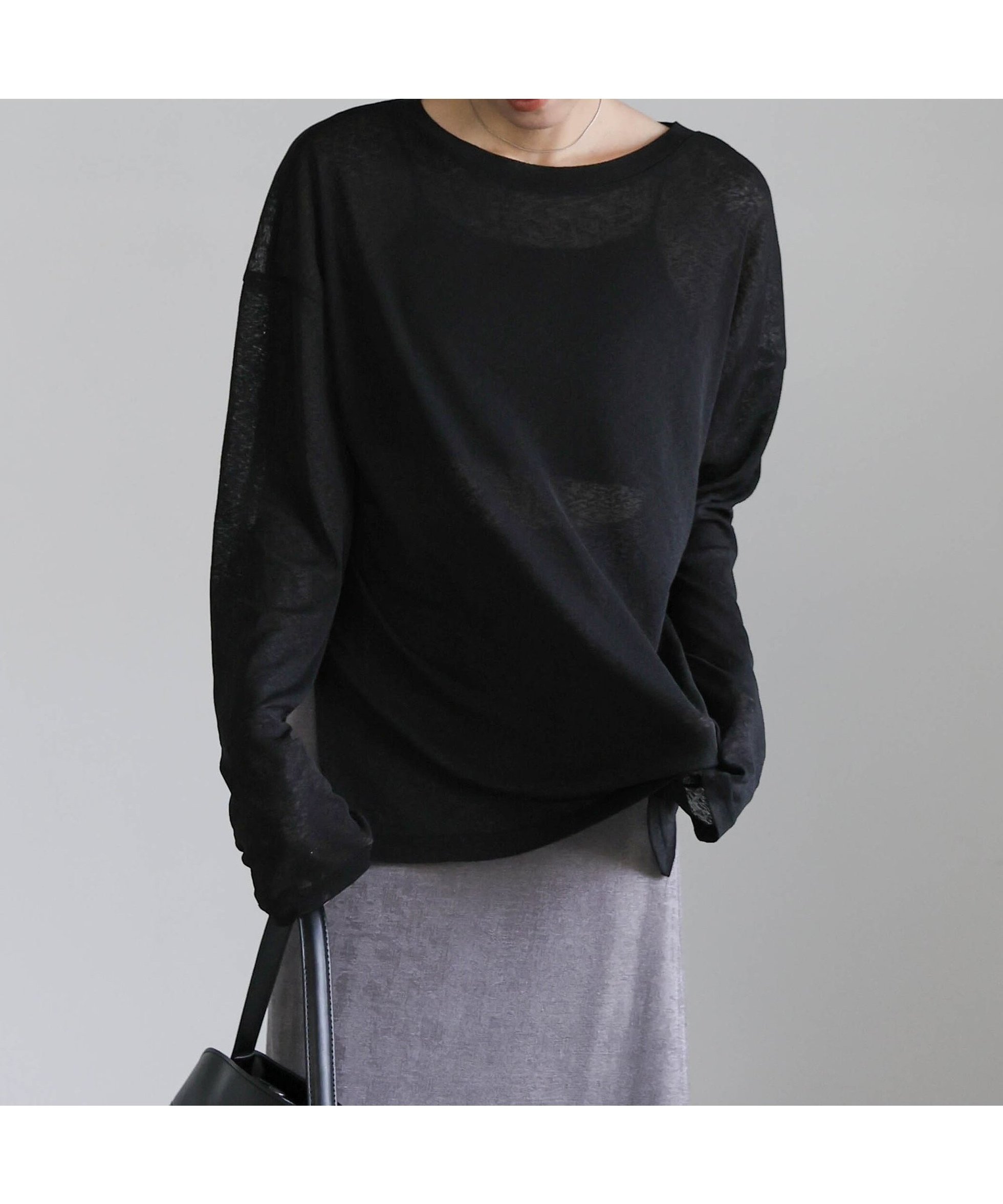 【セレクトモカ/SELECT MOCA】の【S/Fサイズ展開】スラブシアークルーネックトップス インテリア・キッズ・メンズ・レディースファッション・服の通販 founy(ファニー) 　ファッション　Fashion　レディースファッション　Fashion for Women　トップス・カットソー　Cut & Sew Tops　アクセサリー　Fashion Accessories　インナー　Innerwear　ウェーブ　Wavy Pattern　カーディガン　Cardigan, Knitwear　シアー　Sheer, See-Through　ジャケット　Jacket, Outerwear　ストレッチ　Stretch, Stretchy Fabric　ストレート　Straight, Straight Cut　スニーカー　Sneakers, Trainers　デニム　Denim, Jeans Material　バランス　Balance, Style Balance　ビスチェ　Bustier, Corset Top　フィット　Fit, Slim Fit　ボトム　Bottoms, Lower Wear　リラックス　Relax, Relaxed Fit　ルーズ　Loose, Oversized　ロング　Long, Long-Length　エレガント 上品　Elegant　ブラック-990|ID: prp329100004865693 ipo3291000000036217326