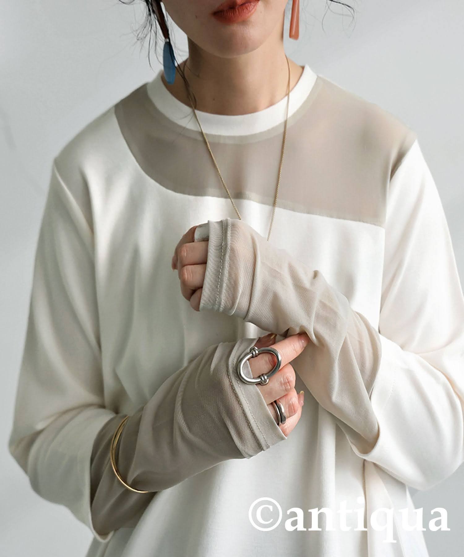 【アンティカ/antiqua】のantiqua アンティカ シアー 切り替え トップス ロンT レディース PN-00545 インテリア・キッズ・メンズ・レディースファッション・服の通販 founy(ファニー) 　ファッション　Fashion　レディースファッション　Fashion for Women　トップス・カットソー　Cut & Sew Tops　ロングTシャツ・Tシャツ　Longline T-Shirts & Tees　シアー　Sheer, See-Through　ドッキング　Docking, Mixed Material　フロント　Front, Front Design　28 アイボリー×グレージュ|ID: prp329100004865700 ipo3291000000036217438