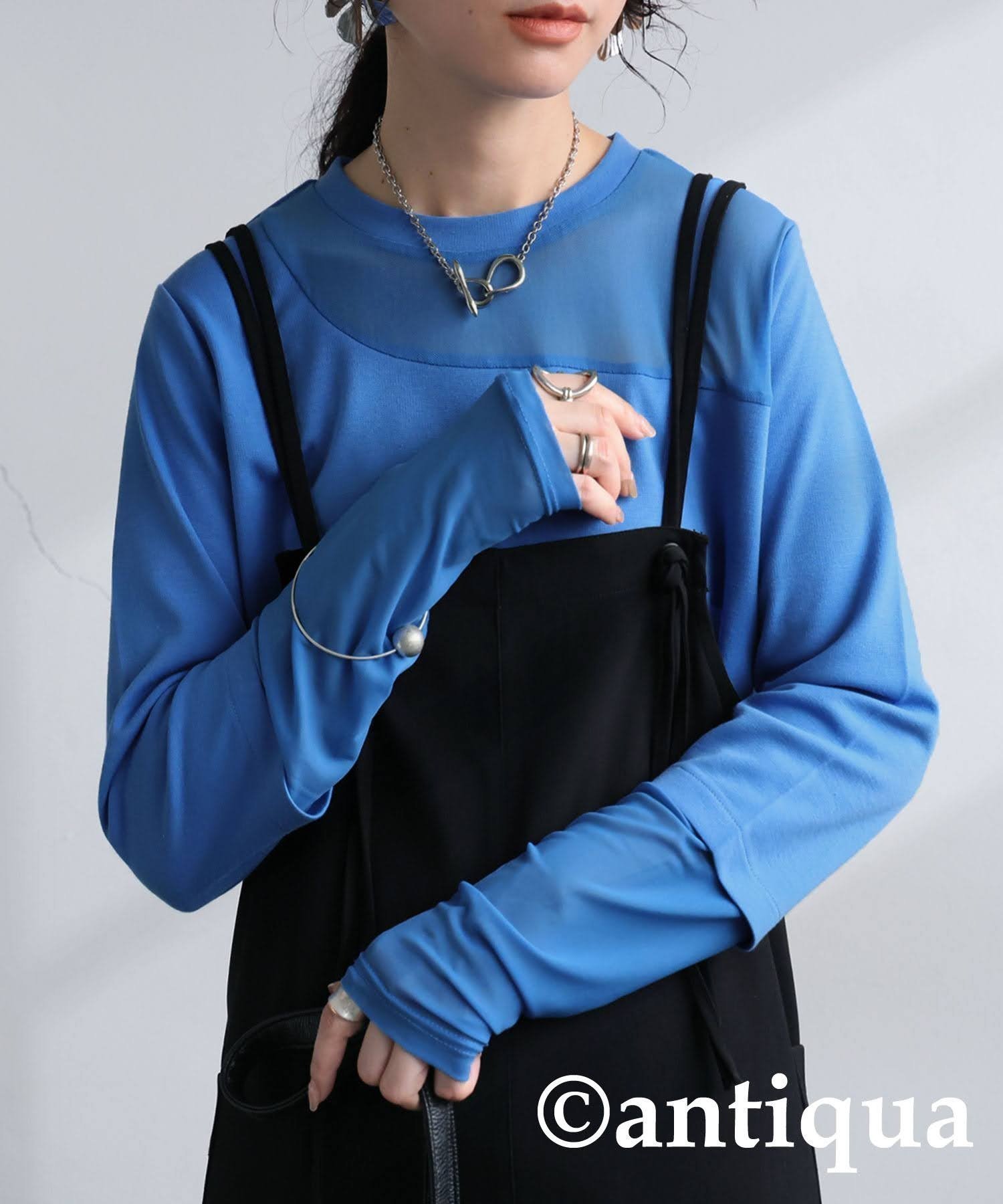 【アンティカ/antiqua】のantiqua アンティカ シアー 切り替え トップス ロンT レディース PN-00545 インテリア・キッズ・メンズ・レディースファッション・服の通販 founy(ファニー) 　ファッション　Fashion　レディースファッション　Fashion for Women　トップス・カットソー　Cut & Sew Tops　ロングTシャツ・Tシャツ　Longline T-Shirts & Tees　シアー　Sheer, See-Through　ドッキング　Docking, Mixed Material　フロント　Front, Front Design　43 ブルー|ID: prp329100004865700 ipo3291000000036217440