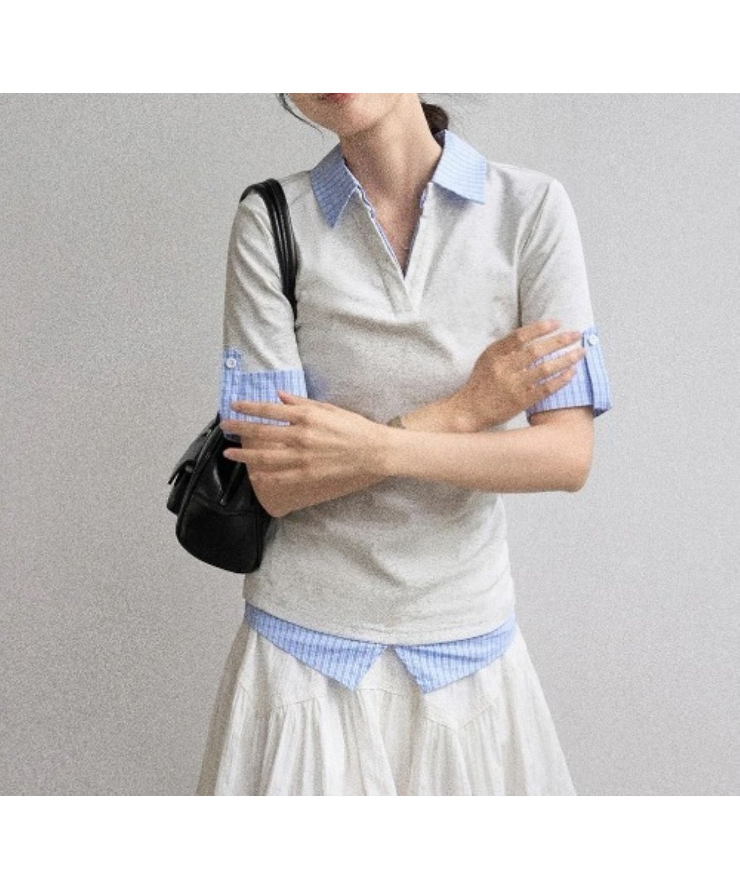 【ディアベル/DIAVEL】のフェイクレイヤード半袖ポロシャツ/チェック柄*無地 インテリア・キッズ・メンズ・レディースファッション・服の通販 founy(ファニー) ファッション Fashion レディースファッション Fashion for Women トップス・カットソー Cut & Sew Tops シャツ・ブラウス・オフィスカジュアル Elegant Blouses & Button-Ups ポロシャツ・きれいめカジュアル Smart-Casual Polo Tops 厚底 Platform Shoes 春 Spring キャップ Cap, Baseball Cap 切替 Switching, Contrast Panel シンプル Simple, Minimal スニーカー Sneakers, Trainers チェック Check, Plaid, Tartan デニム Denim, Jeans Material トレンド Trend, Trending Now 人気 Popular, Best Seller プリーツ Pleats, Pleated ポロシャツ Polo Shirt, Collared Tee 半袖 Short Sleeve, Half Sleeve モノトーン Monotone, Black and White 無地 Plain, Solid Color リュック Backpack, Rucksack ロールアップ Roll-Up, Cuffed Hem ワイド Wide, Wide Fit S/S・春夏 SS, Spring/Summer, Warm Season 再入荷 Restock / Back in Stock おすすめ Recommended / Our Picks 夏 Summer グレー|ID: prp329100004865752 ipo3291000000036217945